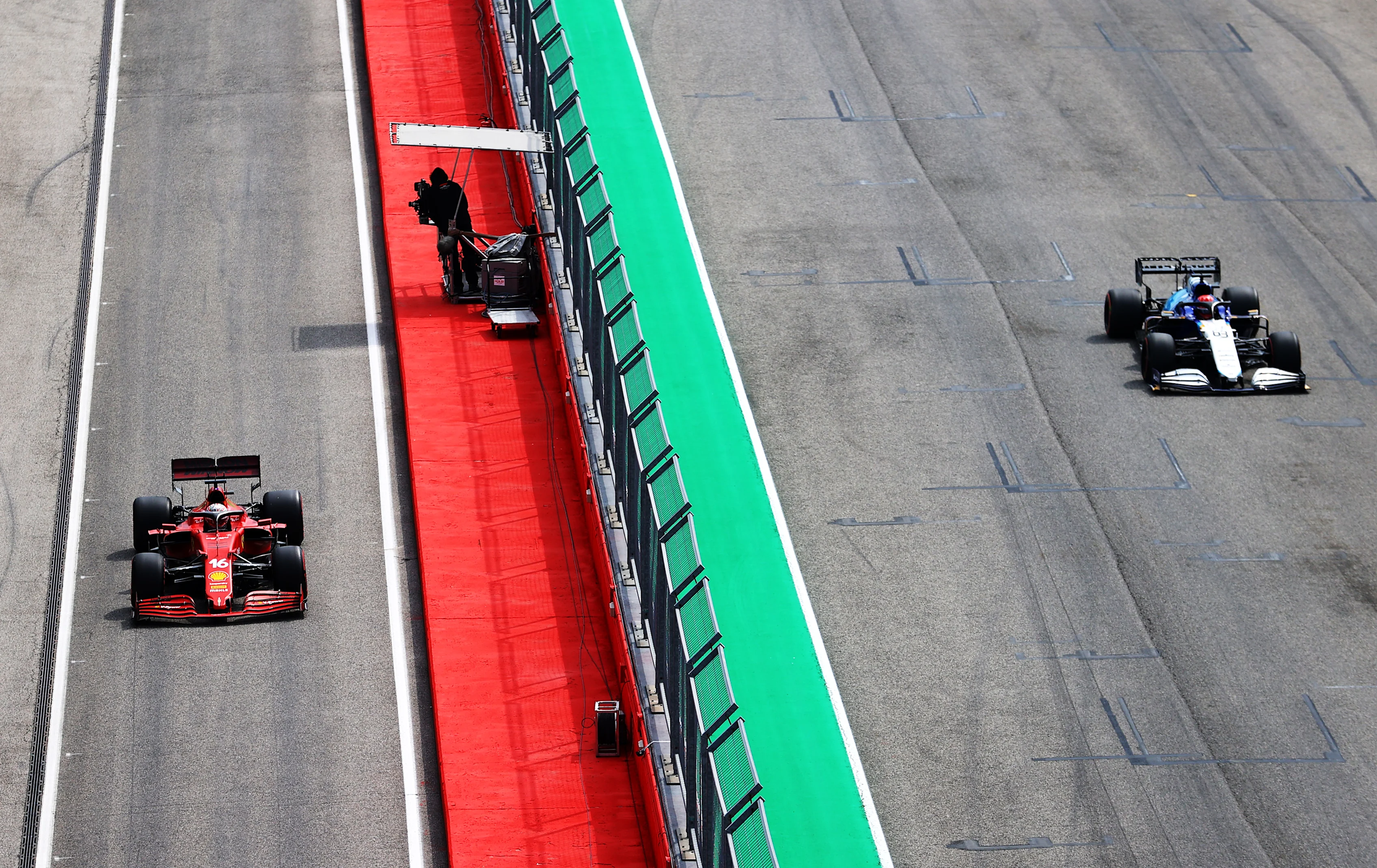 IMOLA, ITALY - APRIL 17: Charles Leclerc of Monaco driving the (16) Scuderia Ferrari SF21 in the