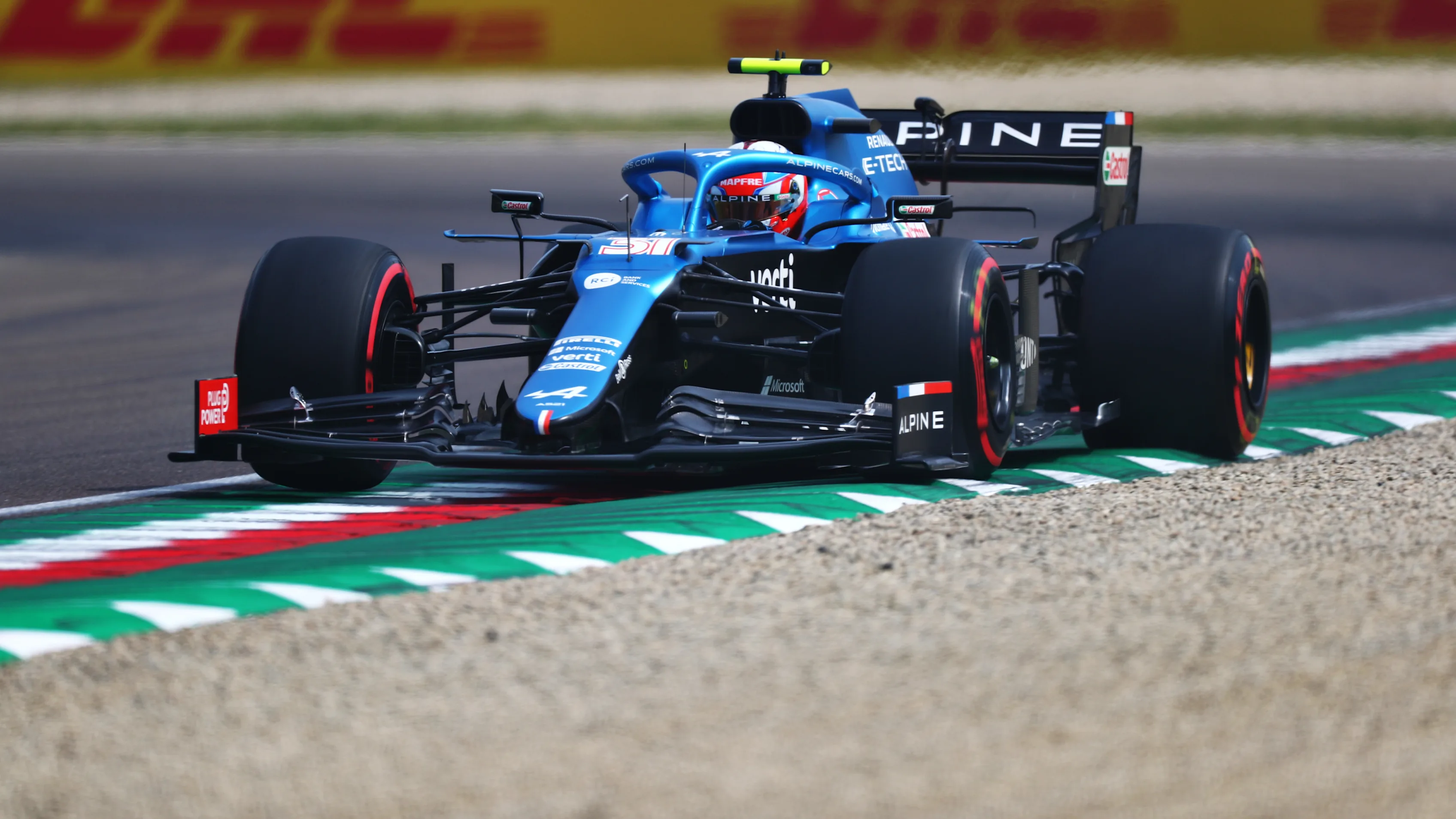 IMOLA, ITALY - APRIL 17: Esteban Ocon of France driving the (31) Alpine A521 Renault during final practice ahead of the F1 Grand Prix of Emilia Romagna at Autodromo Enzo e Dino Ferrari on April 17, 2021 in Imola, Italy. (Photo by Dan Istitene - Formula 1/Formula 1 via Getty Images)