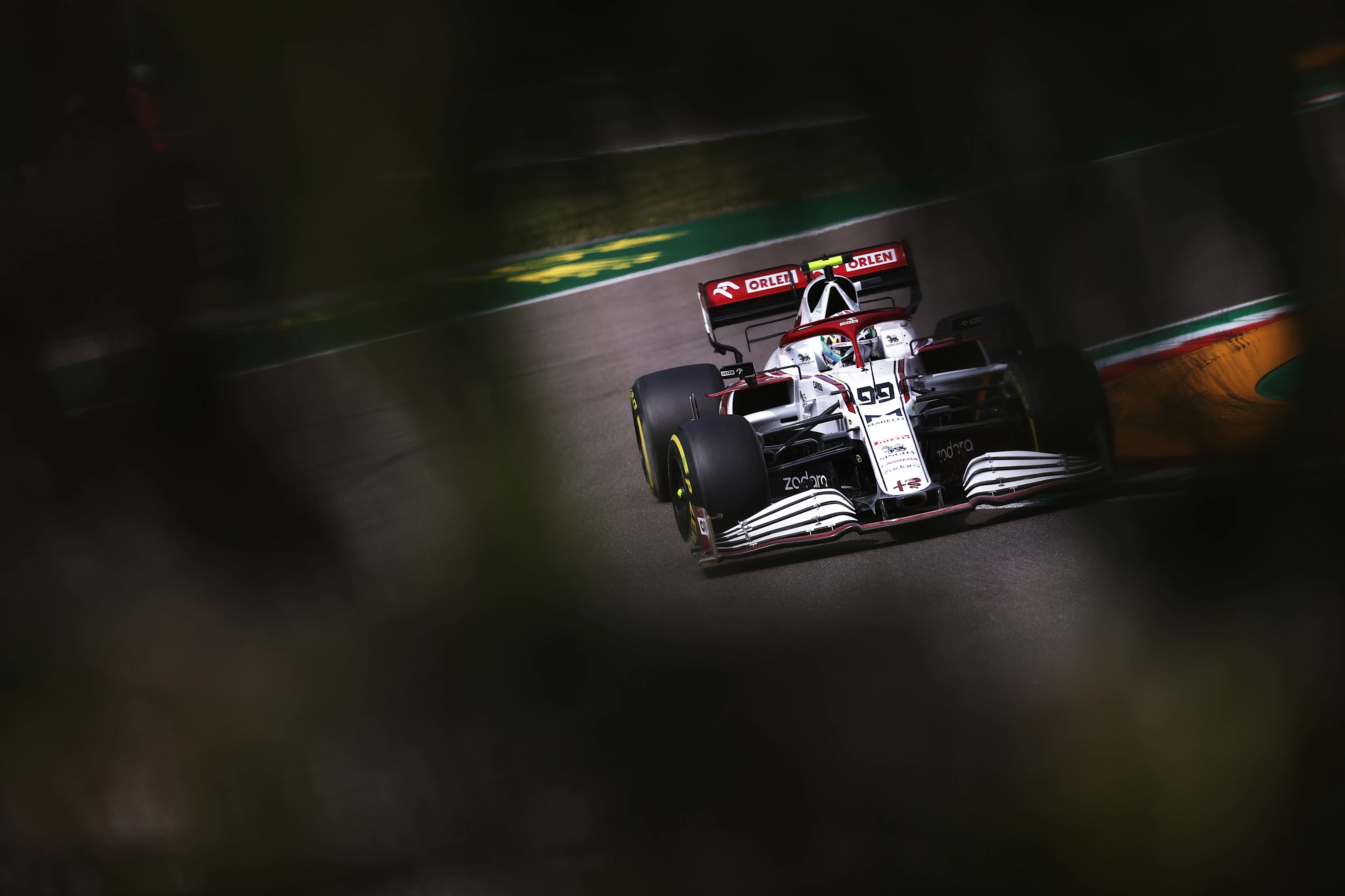 IMOLA, ITALY - APRIL 17: Antonio Giovinazzi of Italy driving the (99) Alfa Romeo Racing C41 Ferrari during final practice ahead of the F1 Grand Prix of Emilia Romagna at Autodromo Enzo e Dino Ferrari on April 17, 2021 in Imola, Italy. (Photo by Lars Baron/Getty Images)