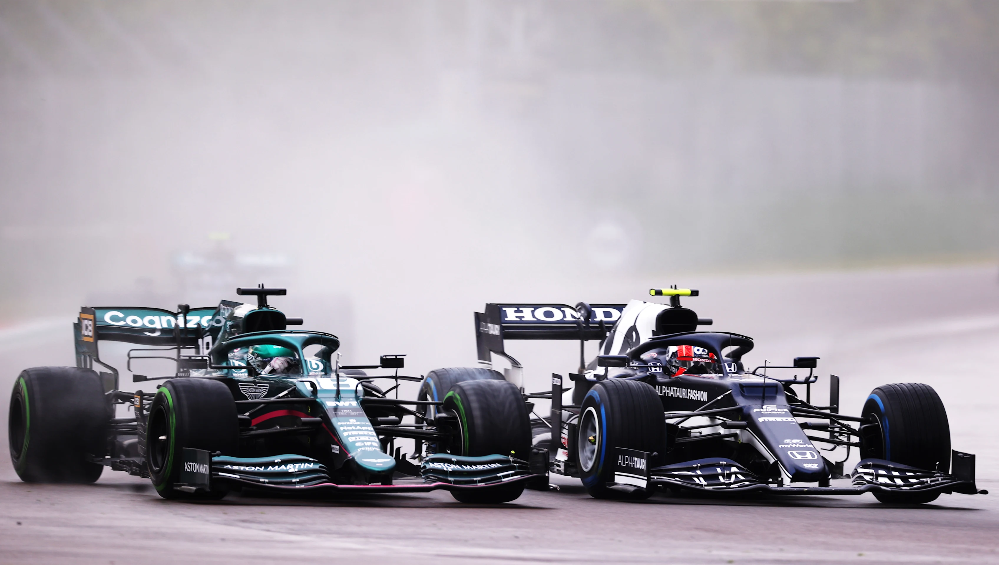 IMOLA, ITALY - APRIL 18: Lance Stroll of Canada driving the (18) Aston Martin AMR21 Mercedes and