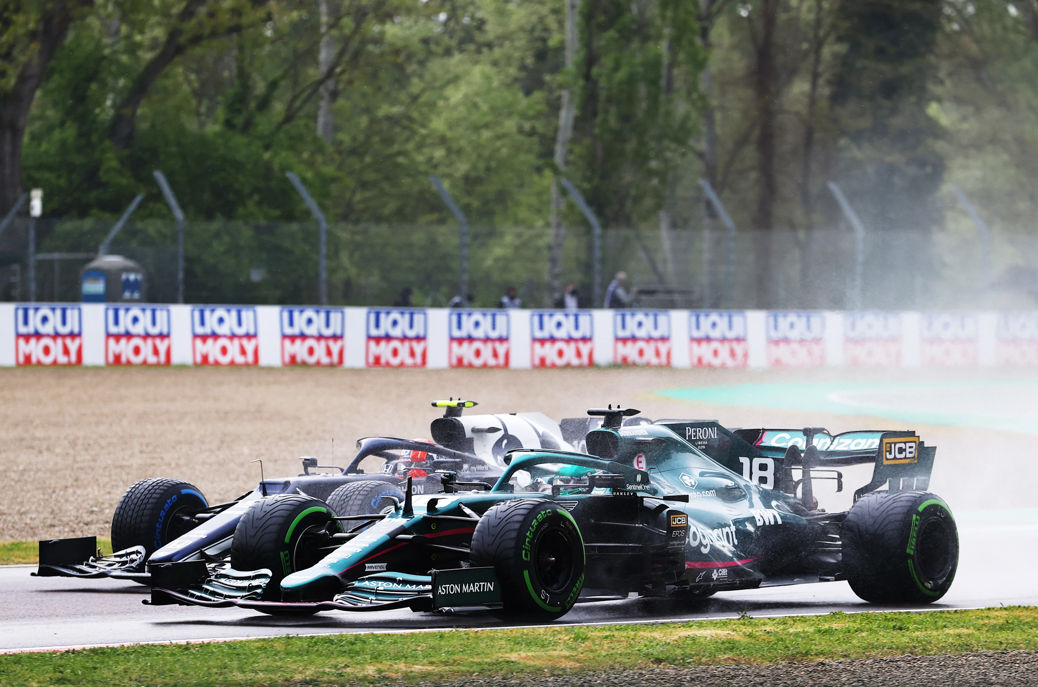 IMOLA, ITALY - APRIL 18: Lance Stroll of Canada driving the (18) Aston Martin AMR21 Mercedes and