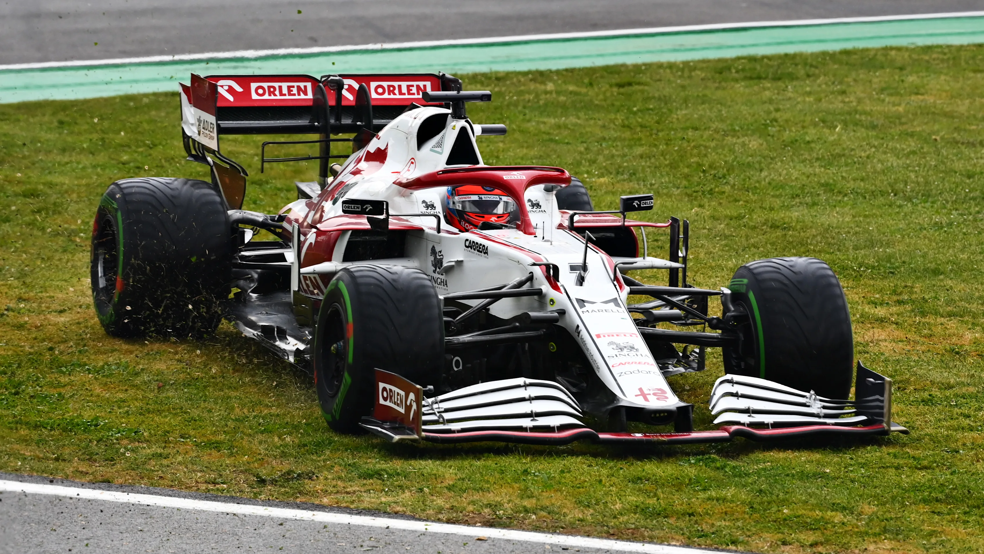 IMOLA, ITALY - APRIL 18: Kimi Raikkonen of Finland driving the (7) Alfa Romeo Racing C41 Ferrari