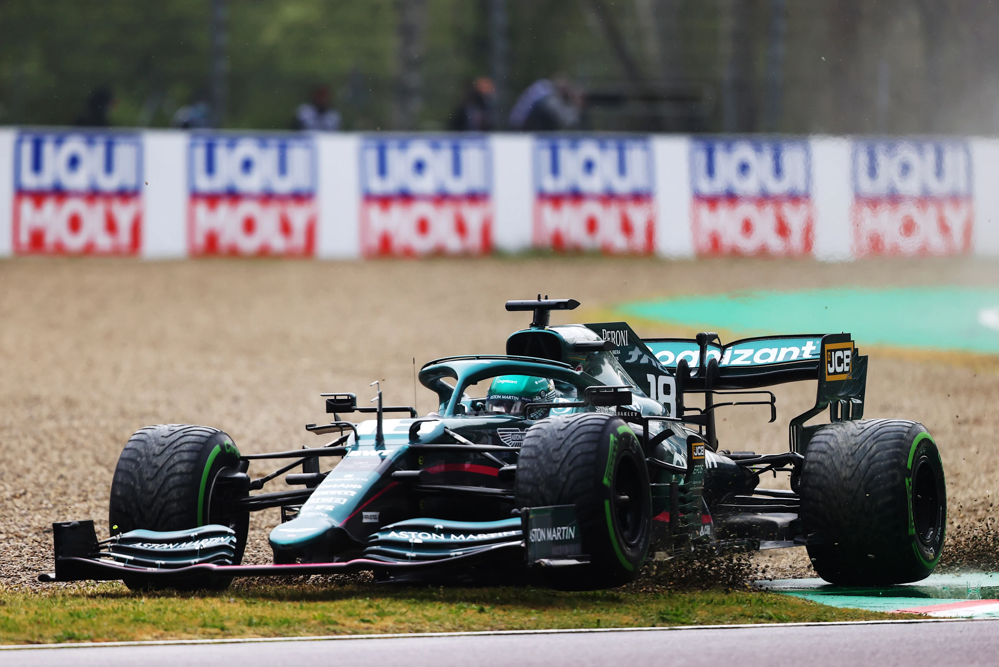 IMOLA, ITALY - APRIL 18: Lance Stroll of Canada driving the (18) Aston Martin AMR21 Mercedes runs