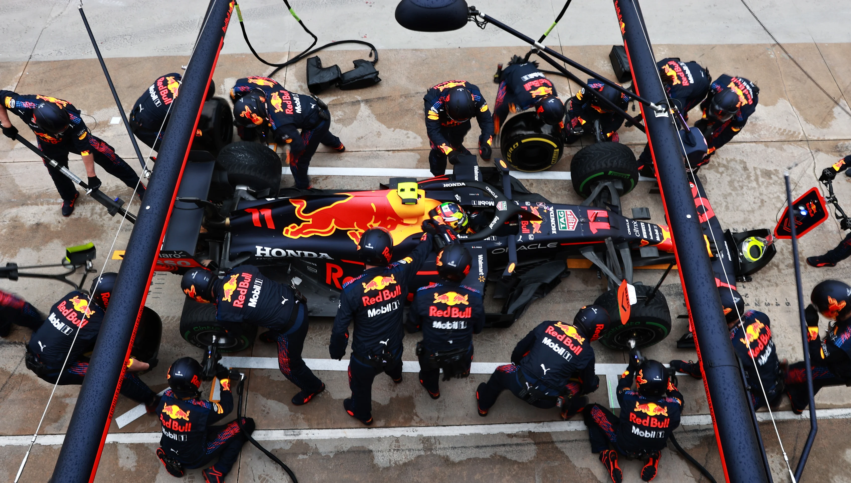 IMOLA, ITALY - APRIL 18: Sergio Perez of Mexico driving the (11) Red Bull Racing RB16B Honda makes