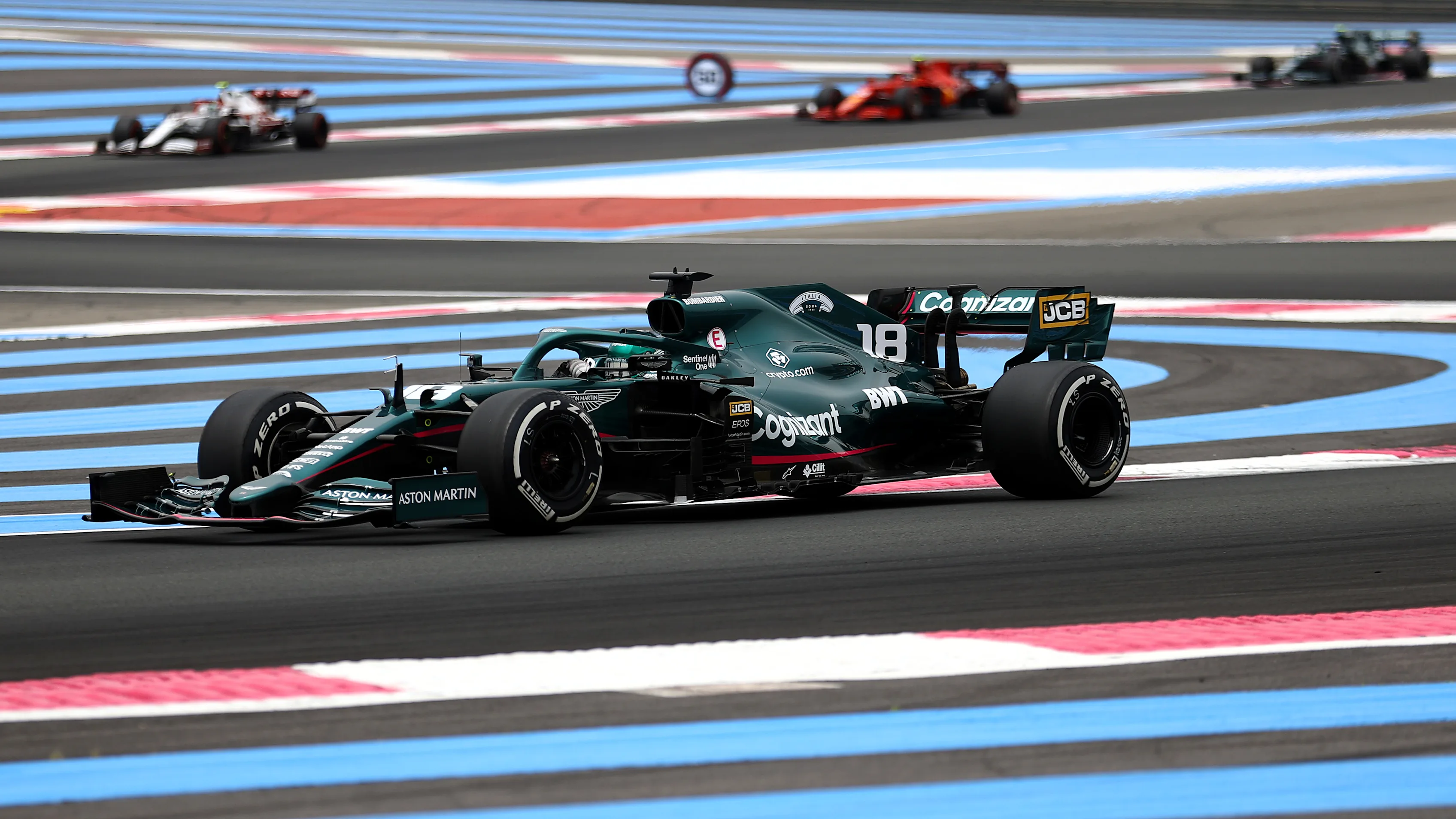 LE CASTELLET, FRANCE - JUNE 19: Lance Stroll of Canada driving the (18) Aston Martin AMR21 Mercedes