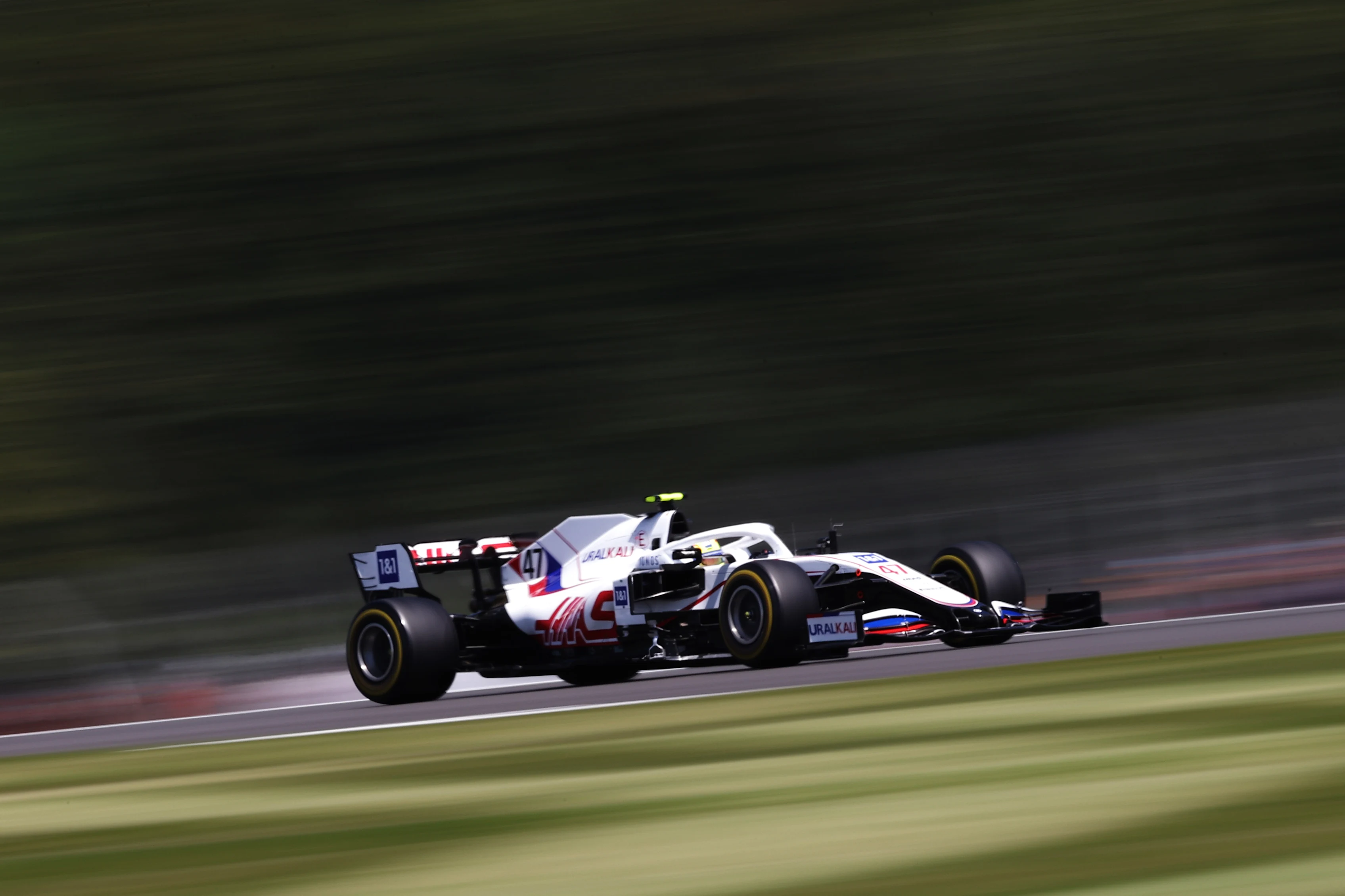 NORTHAMPTON, ENGLAND - JULY 17: Mick Schumacher of Germany driving the (47) Haas F1 Team VF-21 Ferrari during practice ahead of the F1 Grand Prix of Great Britain at Silverstone on July 17, 2021 in Northampton, England. (Photo by Lars Baron/Getty Images)