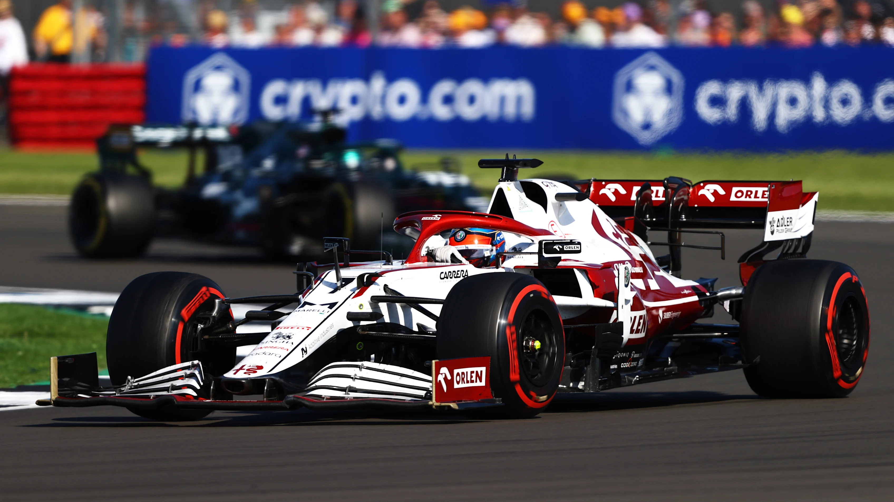 NORTHAMPTON, ENGLAND - JULY 17: Kimi Raikkonen of Finland driving the (7) Alfa Romeo Racing C41