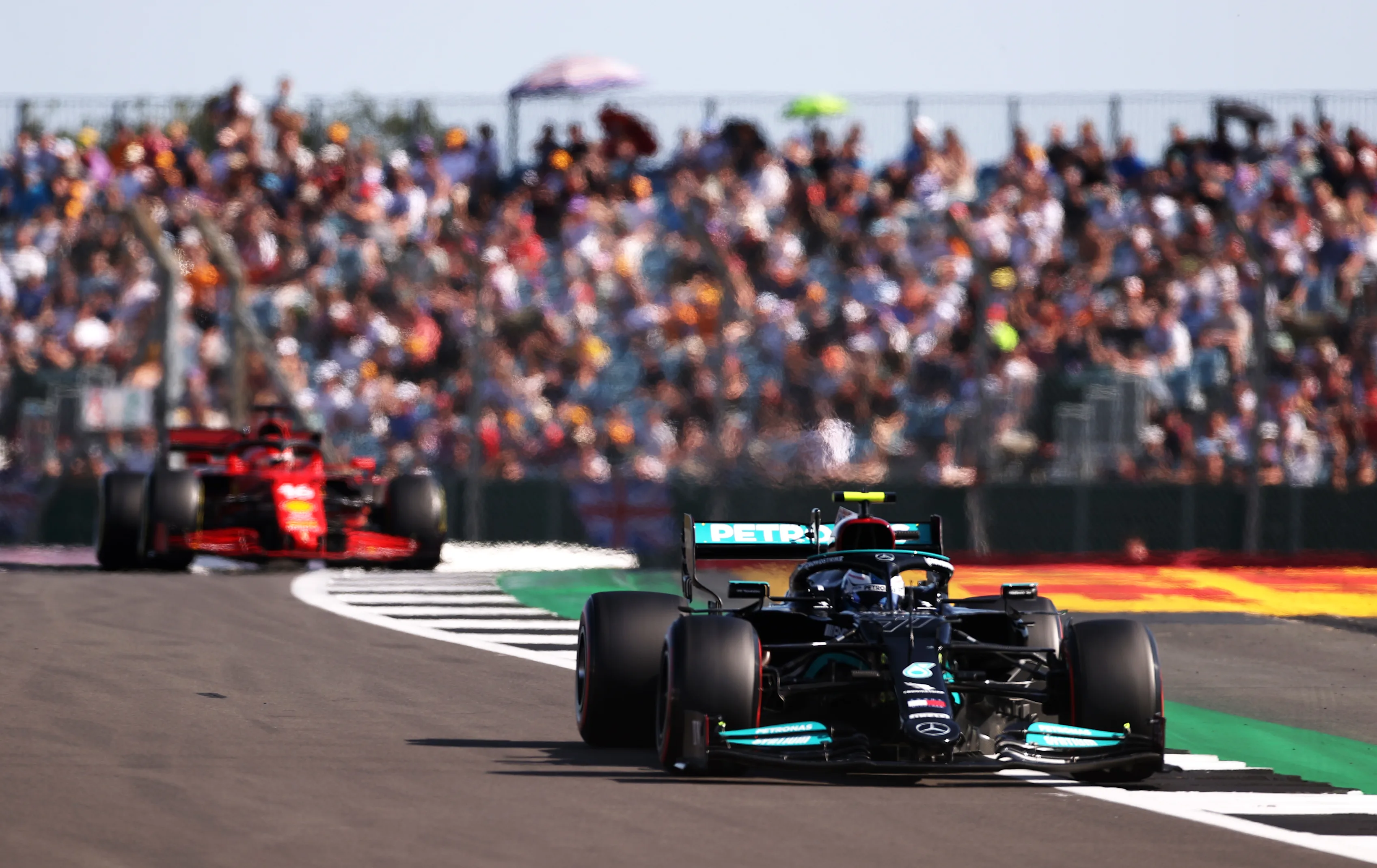 NORTHAMPTON, ENGLAND - JULY 17: Valtteri Bottas of Finland driving the (77) Mercedes AMG Petronas