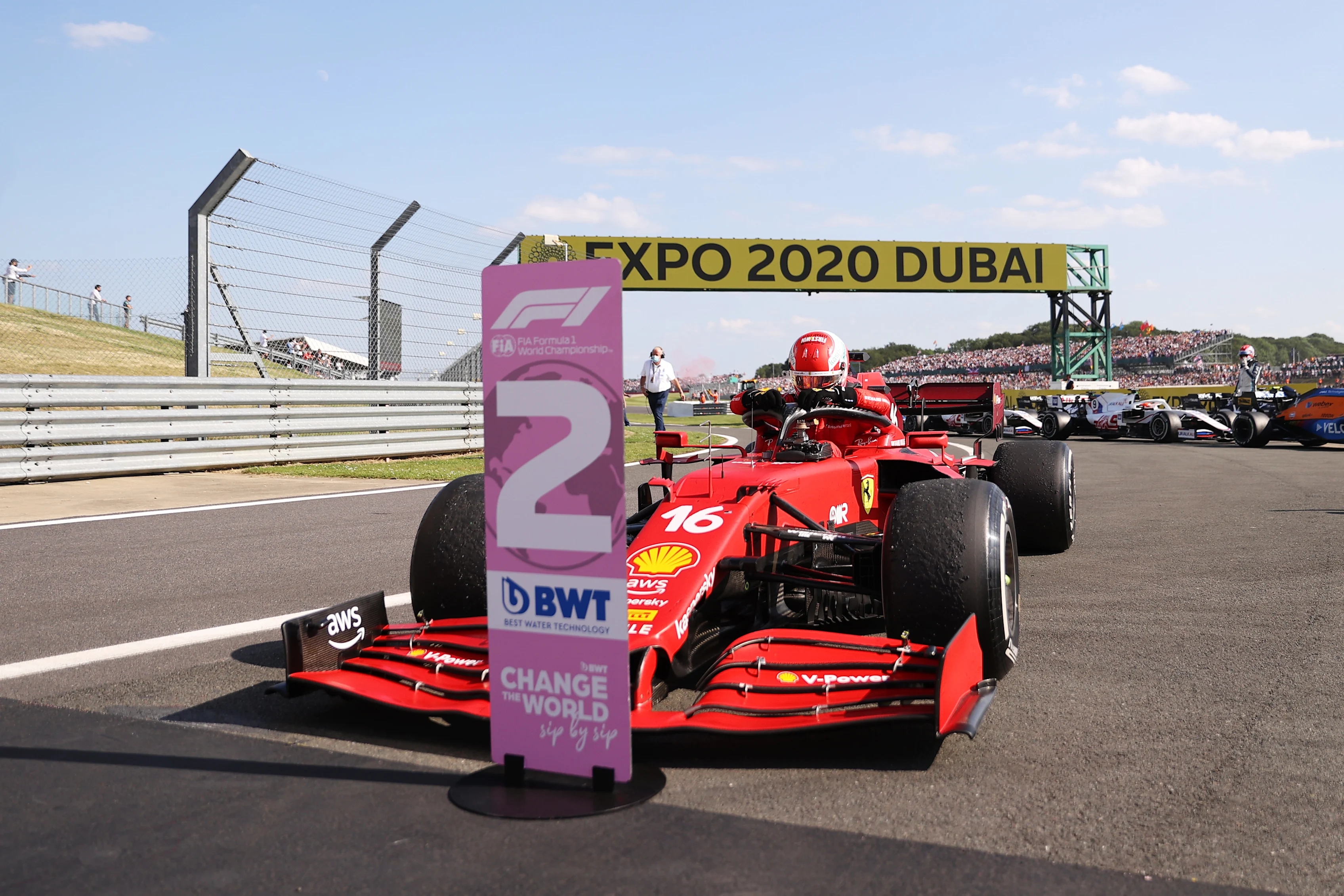 NORTHAMPTON, ENGLAND - JULY 18: Second placed Charles Leclerc of Monaco and Ferrari looks dejected