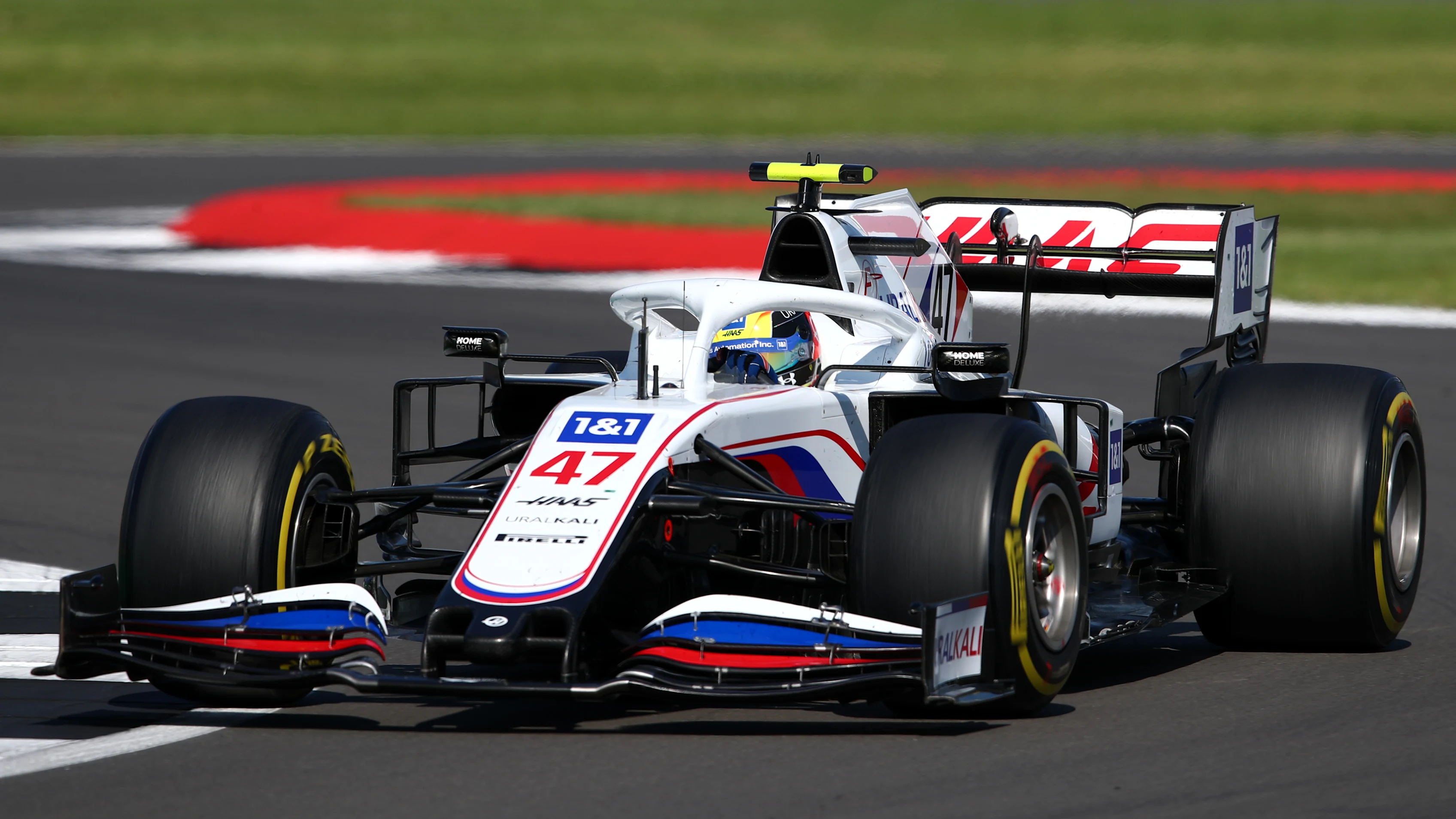 NORTHAMPTON, ENGLAND - JULY 18: Mick Schumacher of Germany driving the (47) Haas F1 Team VF-21