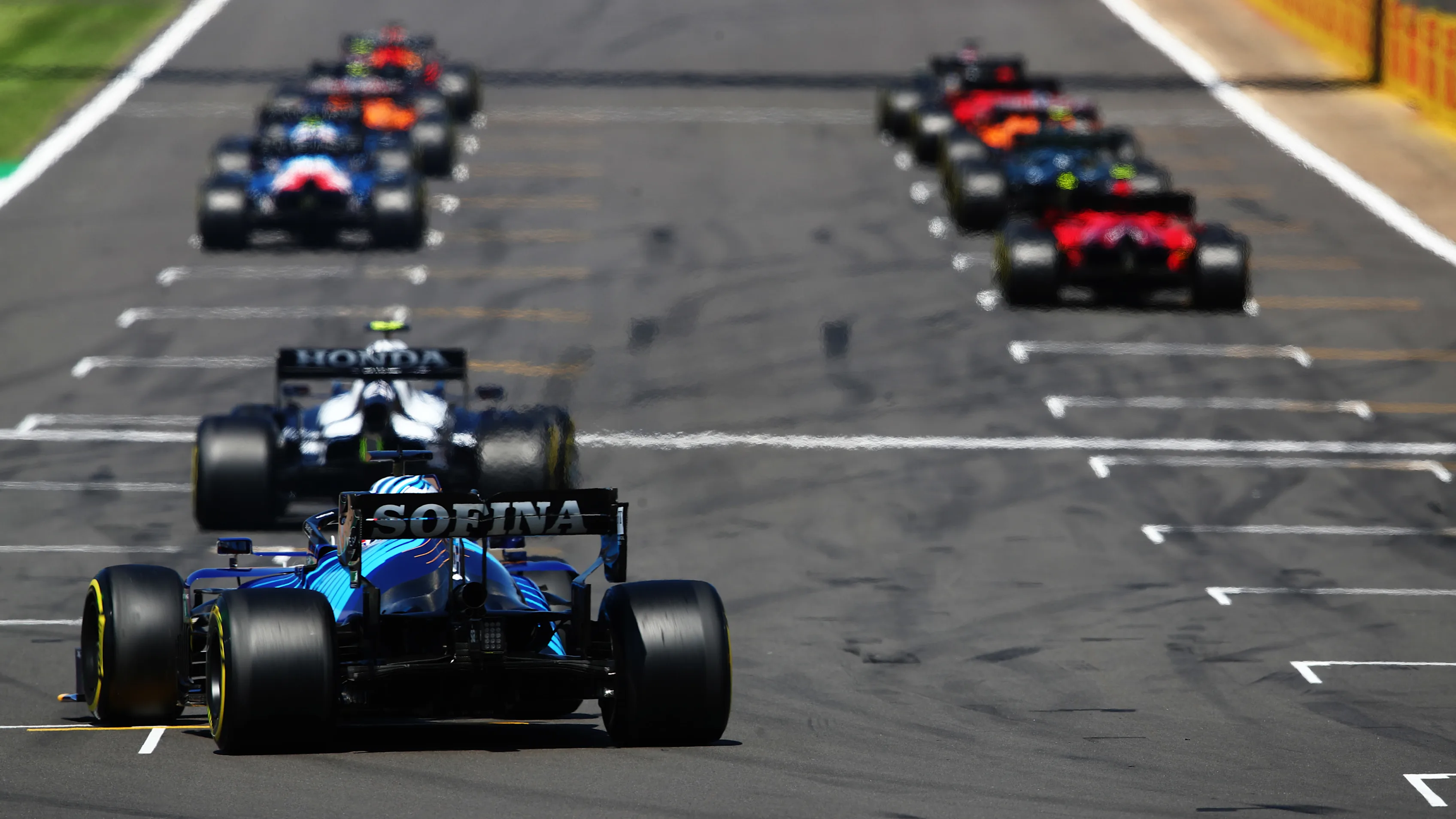 NORTHAMPTON, ENGLAND - JULY 18: George Russell of Great Britain driving the (63) Williams Racing