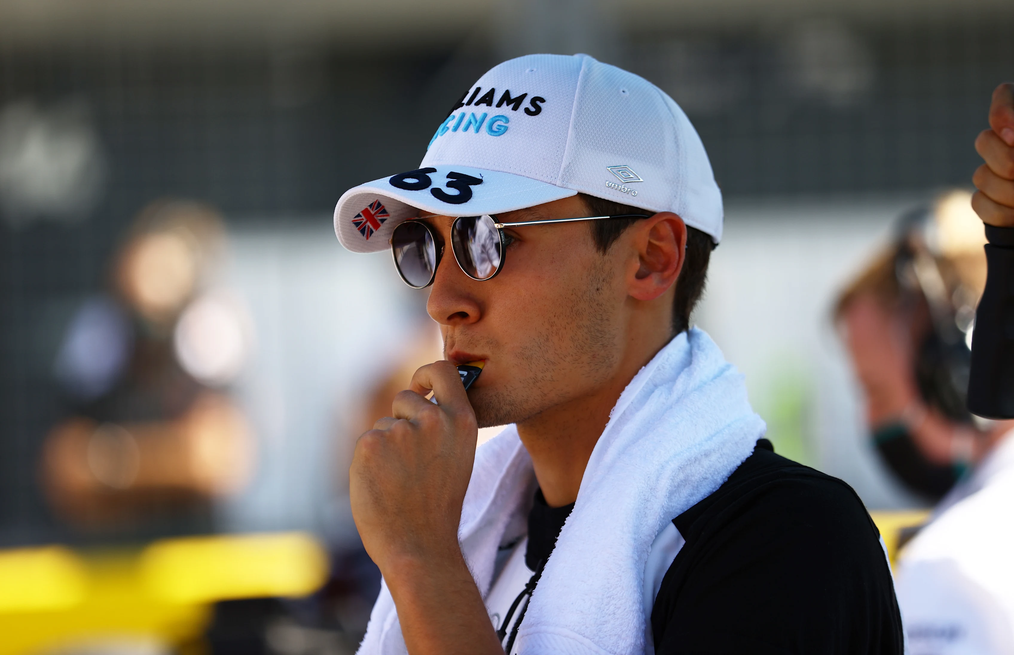 NORTHAMPTON, ENGLAND - JULY 18: George Russell of Great Britain and Williams prepares to drive on