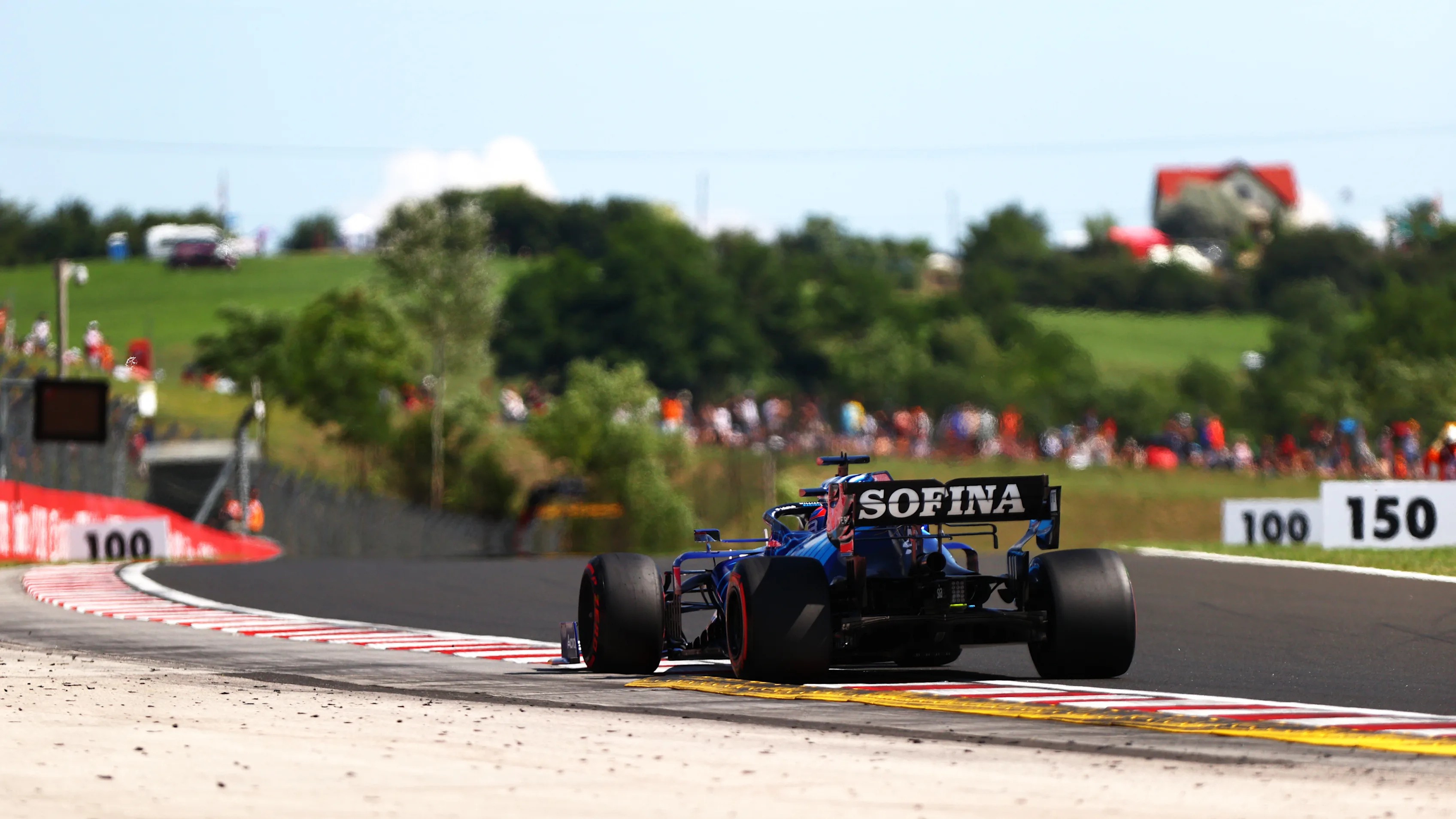 BUDAPEST, HUNGARY - JULY 31: George Russell of Great Britain driving the (63) Williams Racing FW43B