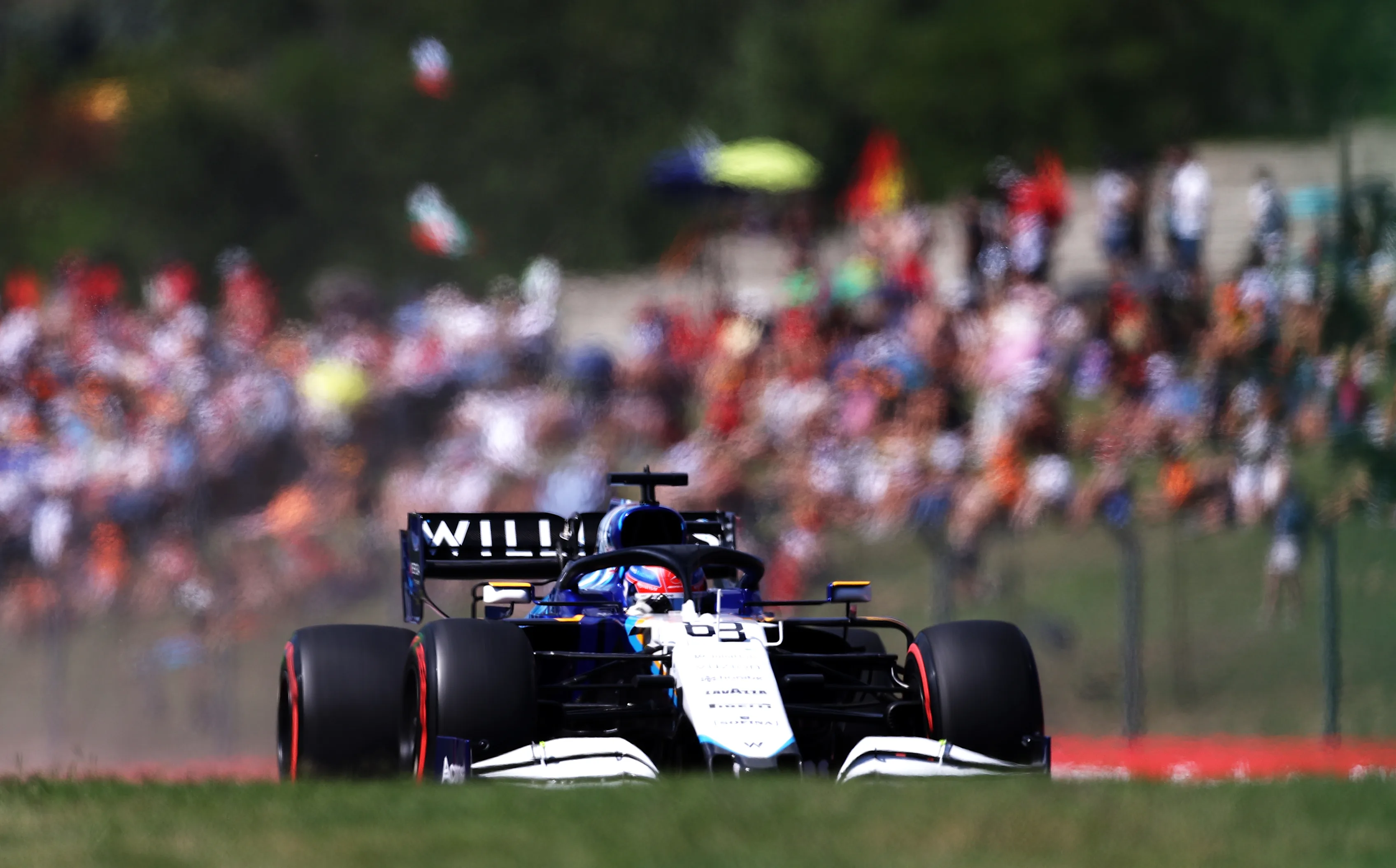 BUDAPEST, HUNGARY - JULY 31: George Russell of Great Britain driving the (63) Williams Racing FW43B
