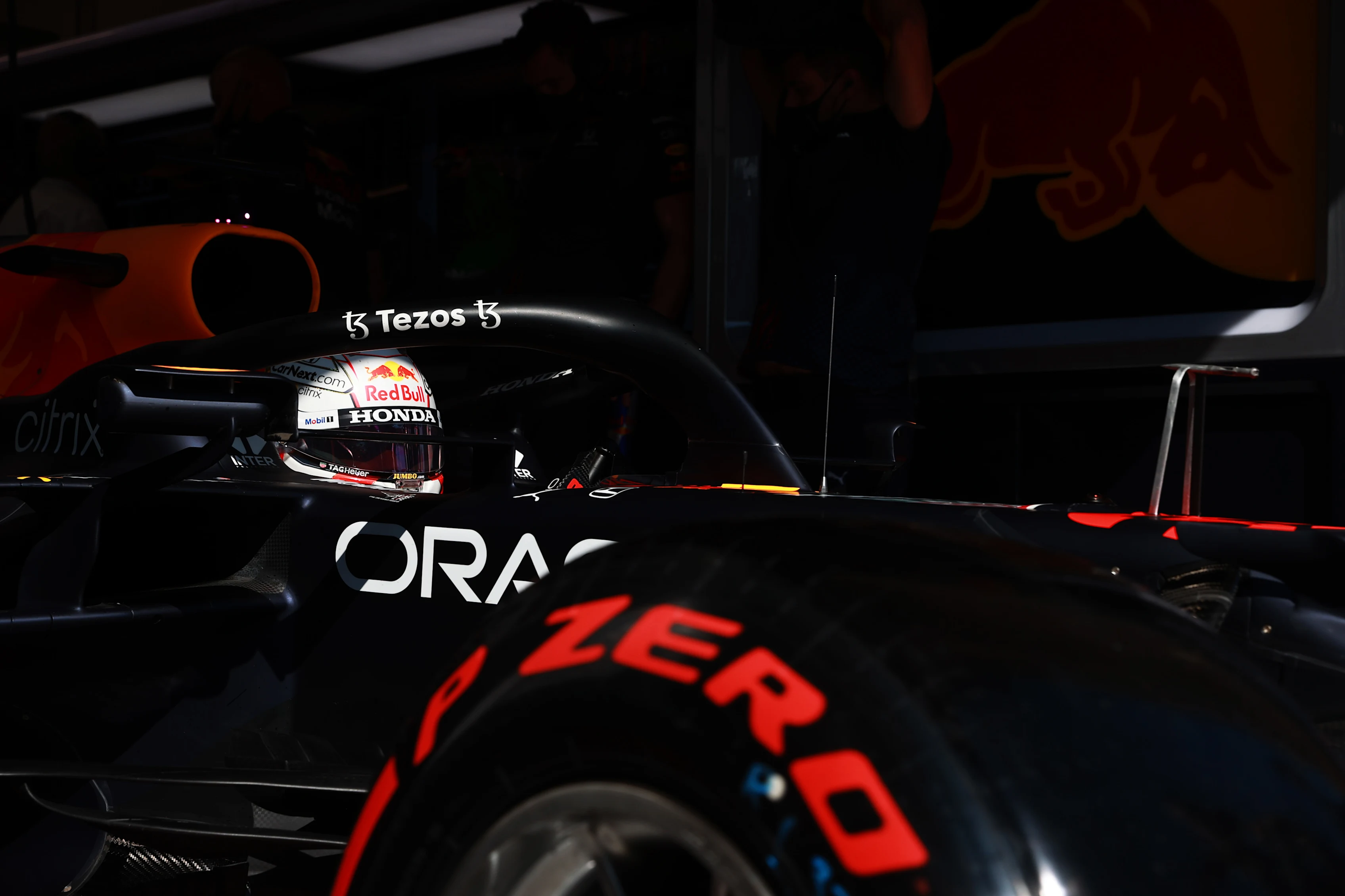 BUDAPEST, HUNGARY - JULY 31: Max Verstappen of the Netherlands driving the (33) Red Bull Racing RB16B Honda leaves the garage during qualifying ahead of the F1 Grand Prix of Hungary at Hungaroring on July 31, 2021 in Budapest, Hungary. (Photo by Mark Thompson/Getty Images)