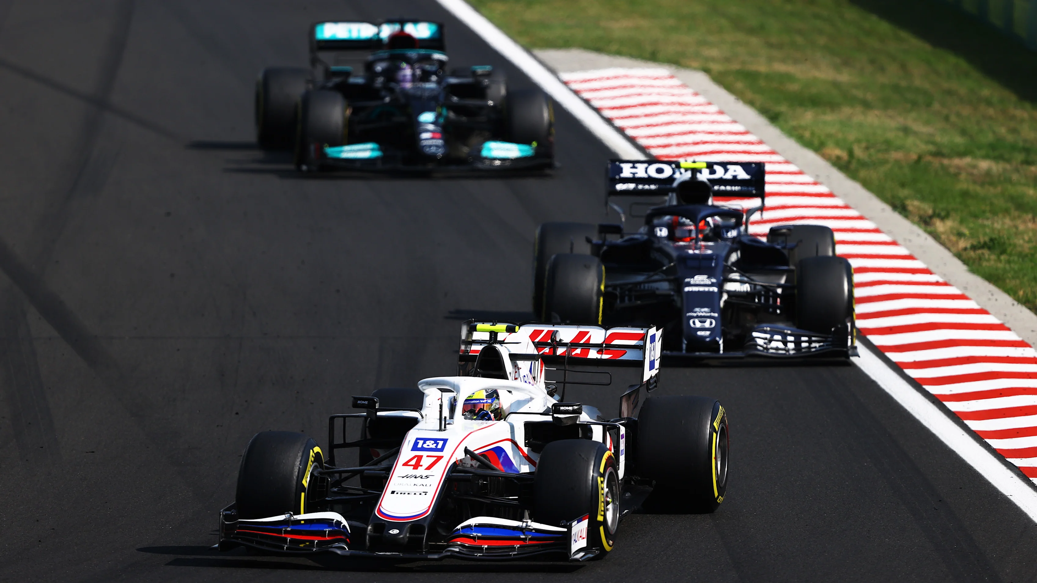 BUDAPEST, HUNGARY - AUGUST 01: Mick Schumacher of Germany driving the (47) Haas F1 Team VF-21
