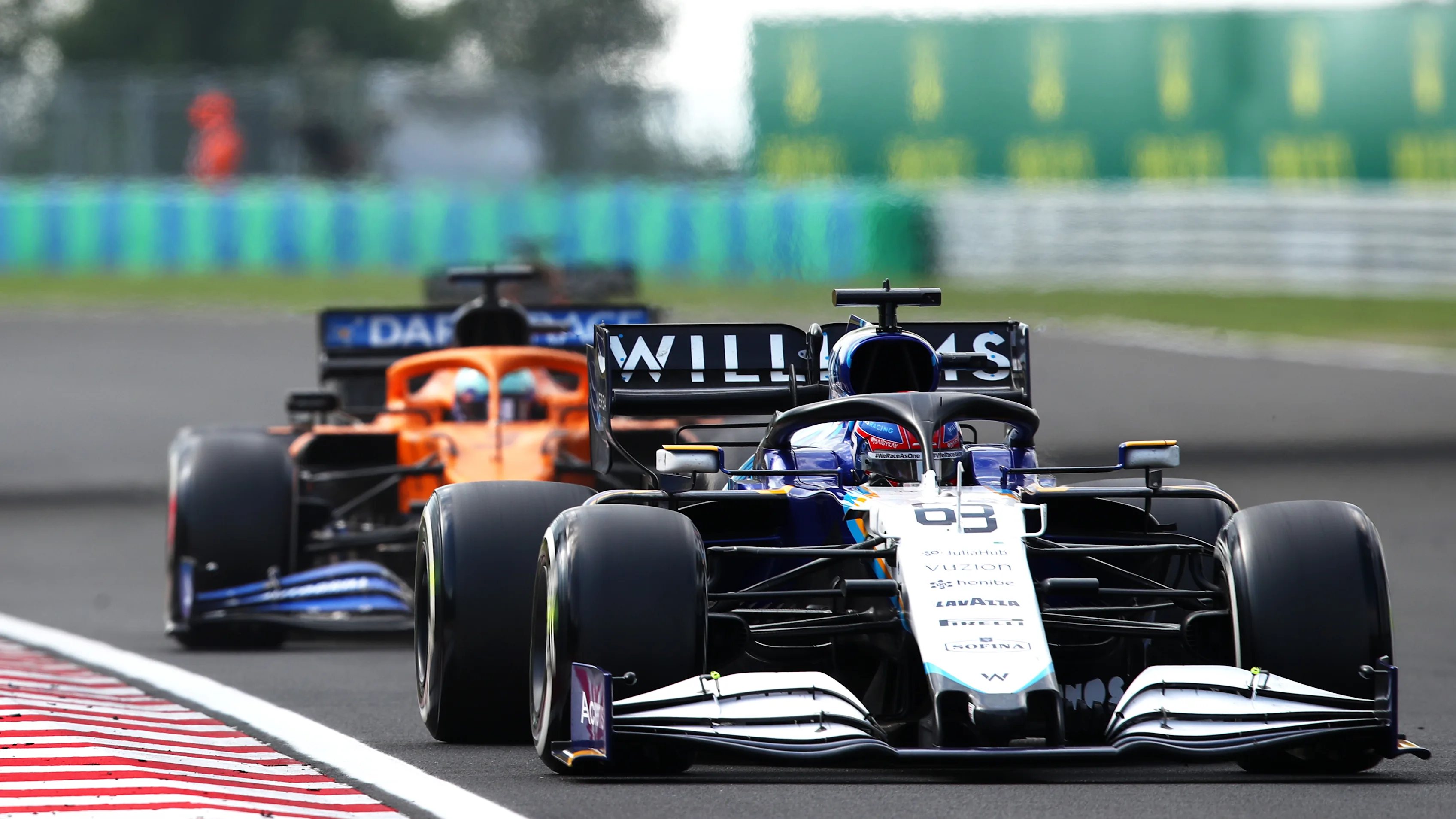 BUDAPEST, HUNGARY - AUGUST 01: George Russell of Great Britain driving the (63) Williams Racing