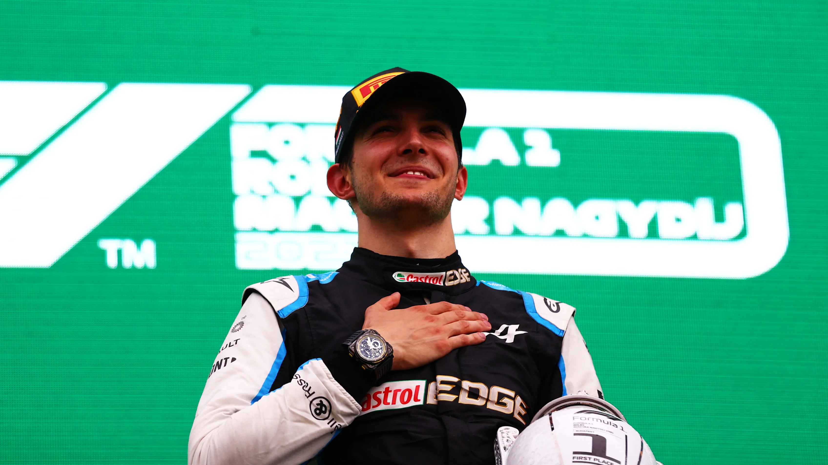 BUDAPEST, HUNGARY - AUGUST 01: Race winner Esteban Ocon of France and Alpine F1 Team celebrates on