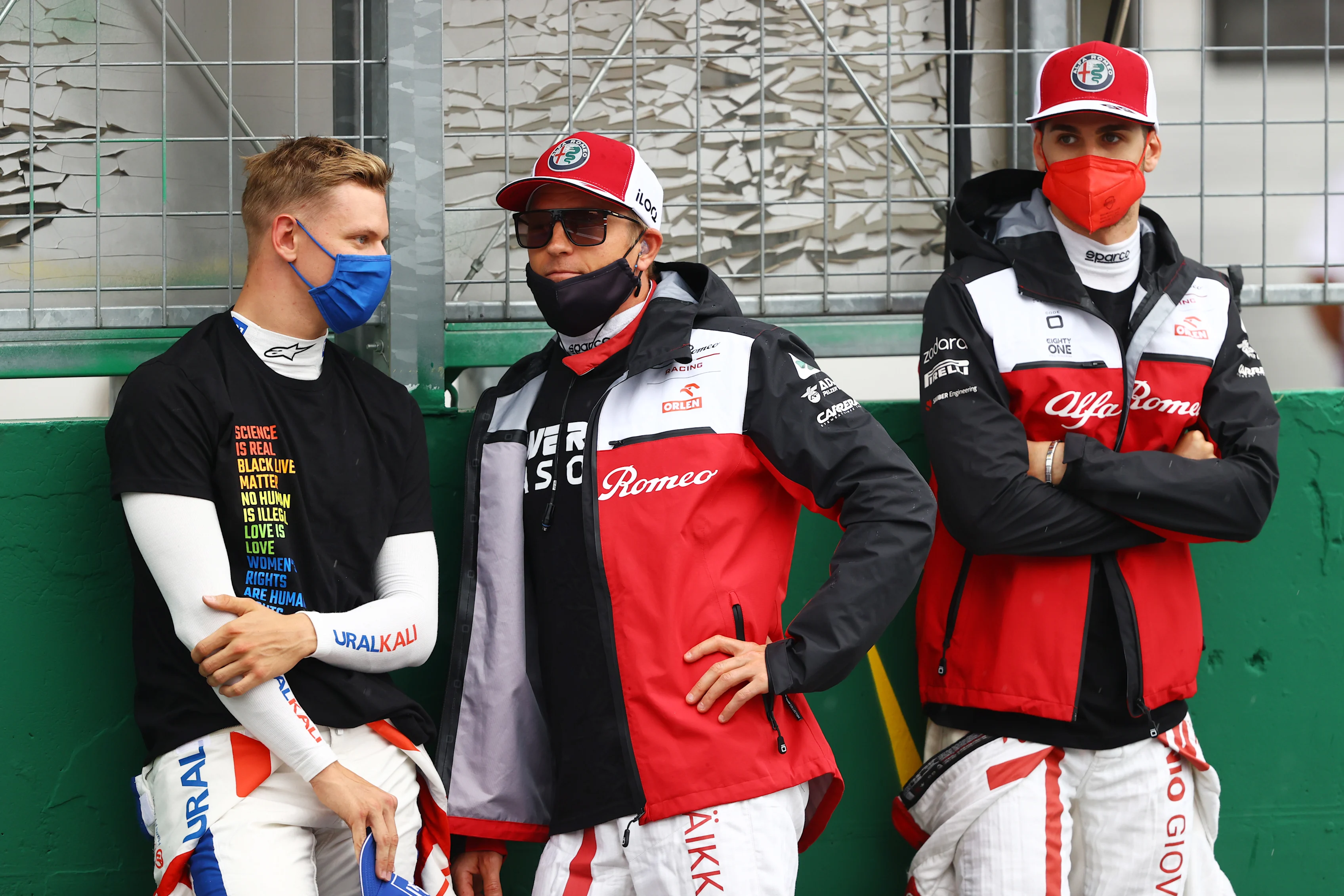BUDAPEST, HUNGARY - AUGUST 01: Kimi Raikkonen of Finland and Alfa Romeo Racing and Mick Schumacher