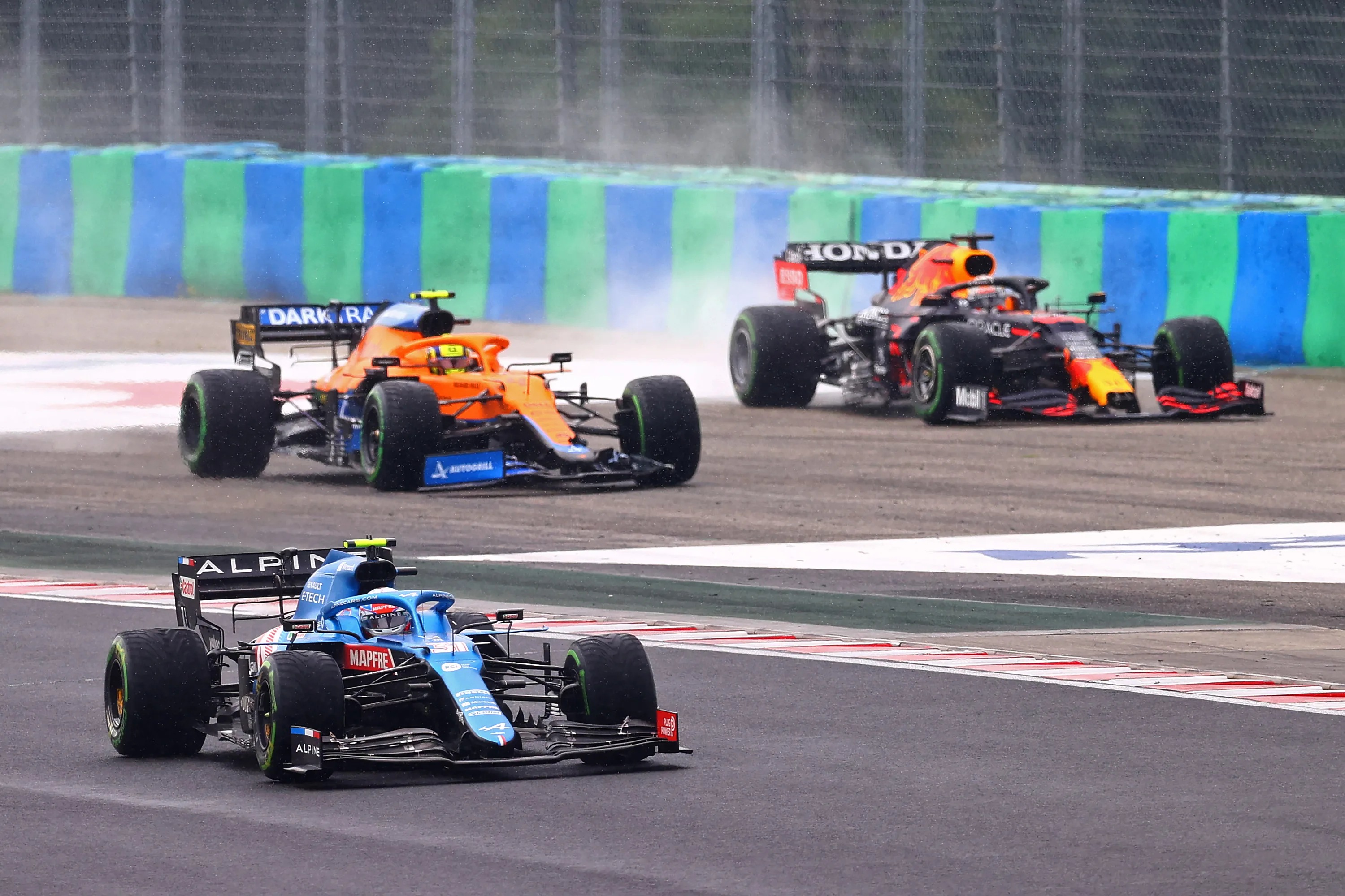 BUDAPEST, HUNGARY - AUGUST 01:  Esteban Ocon of France driving the (31) Alpine A521 Renault away