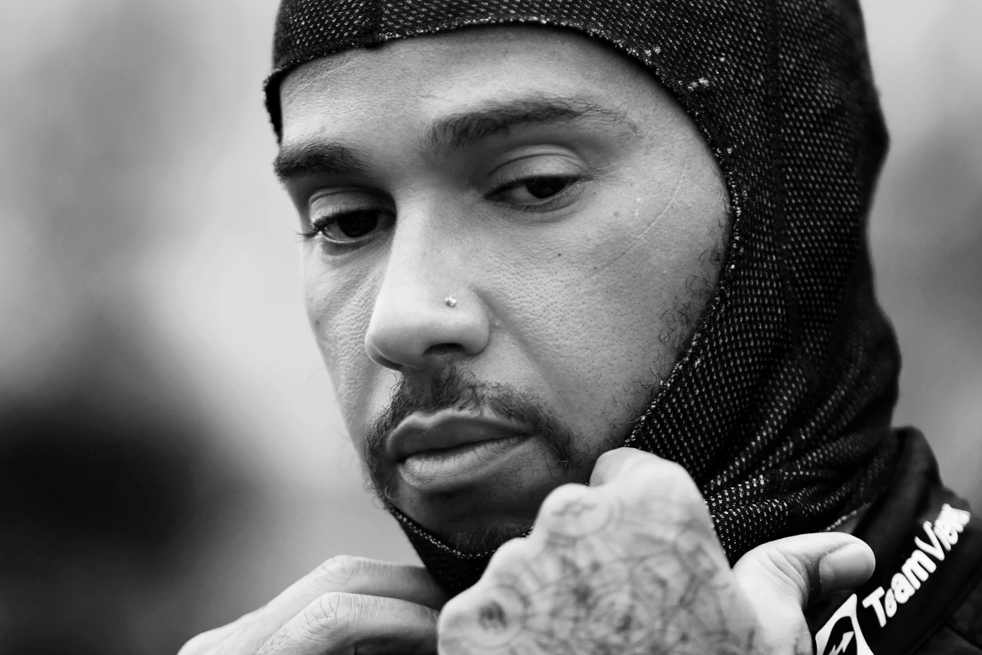 BUDAPEST, HUNGARY - AUGUST 01:  (EDITORS NOTE: Image has been converted to black and white.) Lewis