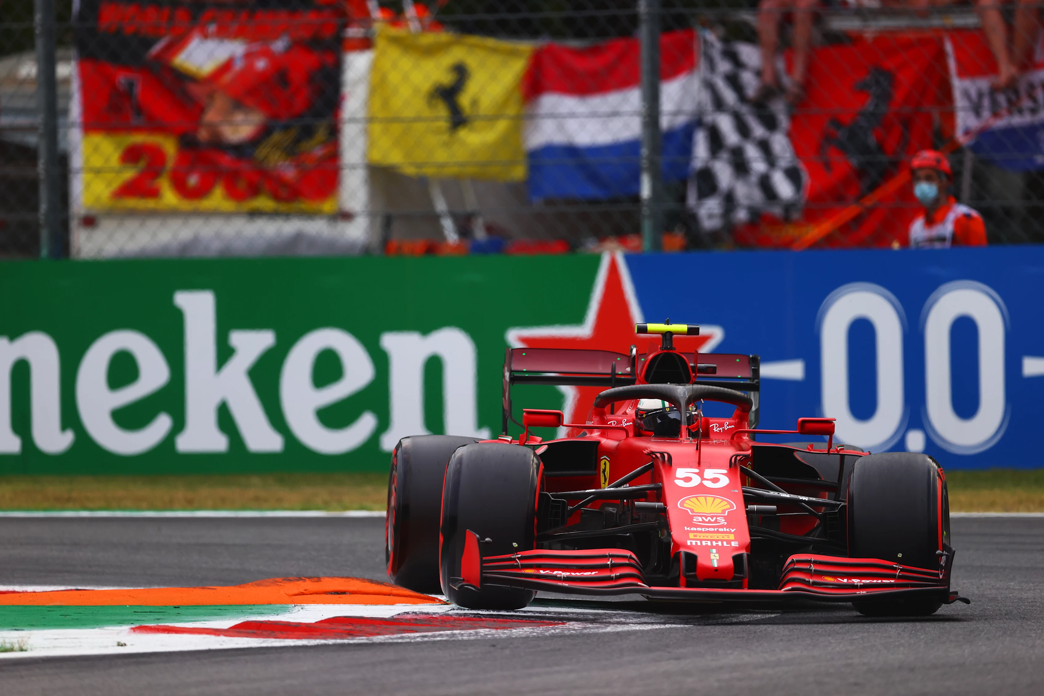 MONZA, ITALY - SEPTEMBER 10: Carlos Sainz of Spain driving the (55) Scuderia Ferrari SF21 during