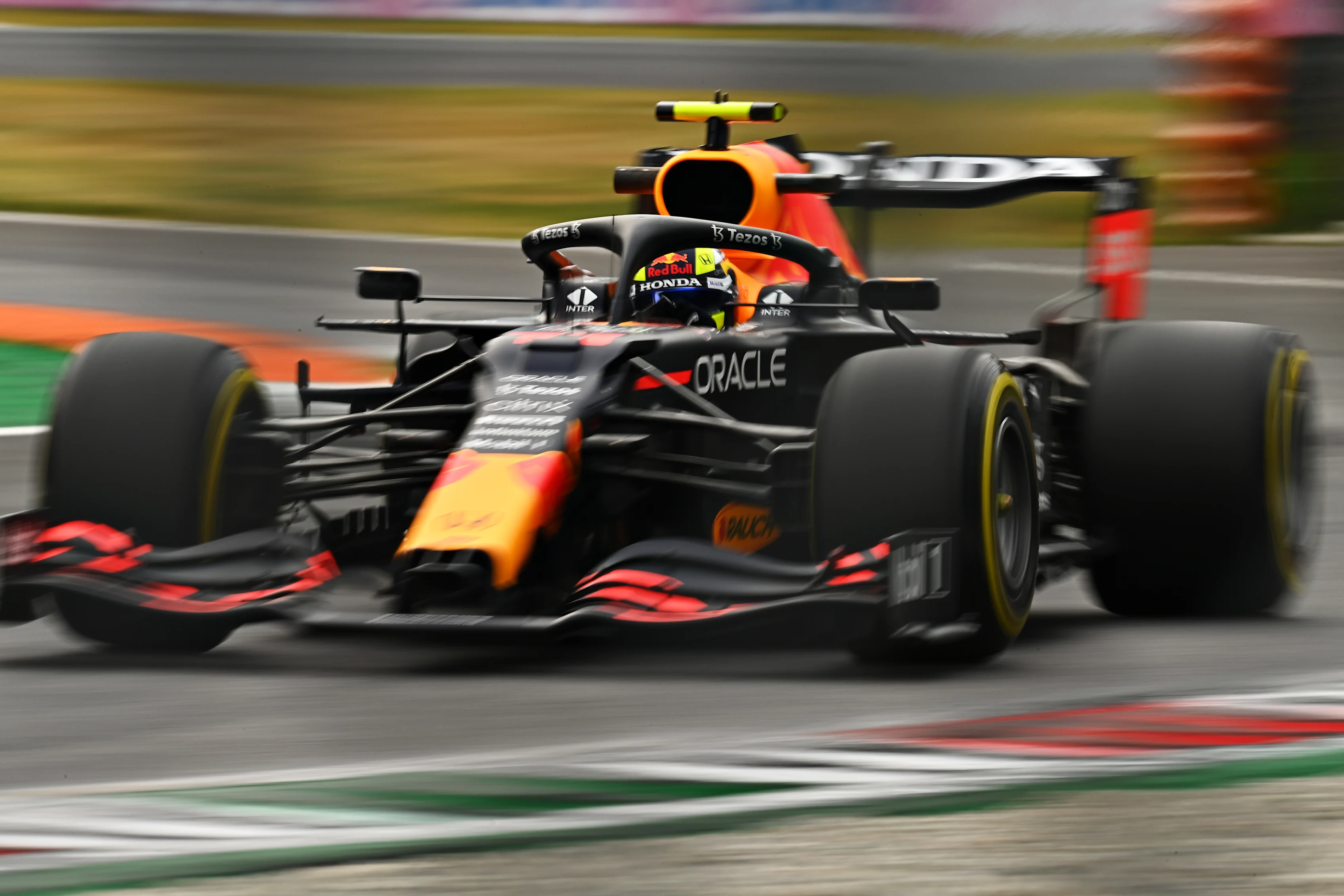 MONZA, ITALY - SEPTEMBER 10: Sergio Perez of Mexico driving the (11) Red Bull Racing RB16B Honda during practice ahead of the F1 Grand Prix of Italy at Autodromo di Monza on September 10, 2021 in Monza, Italy. (Photo by Clive Mason - Formula 1/Formula 1 via Getty Images)