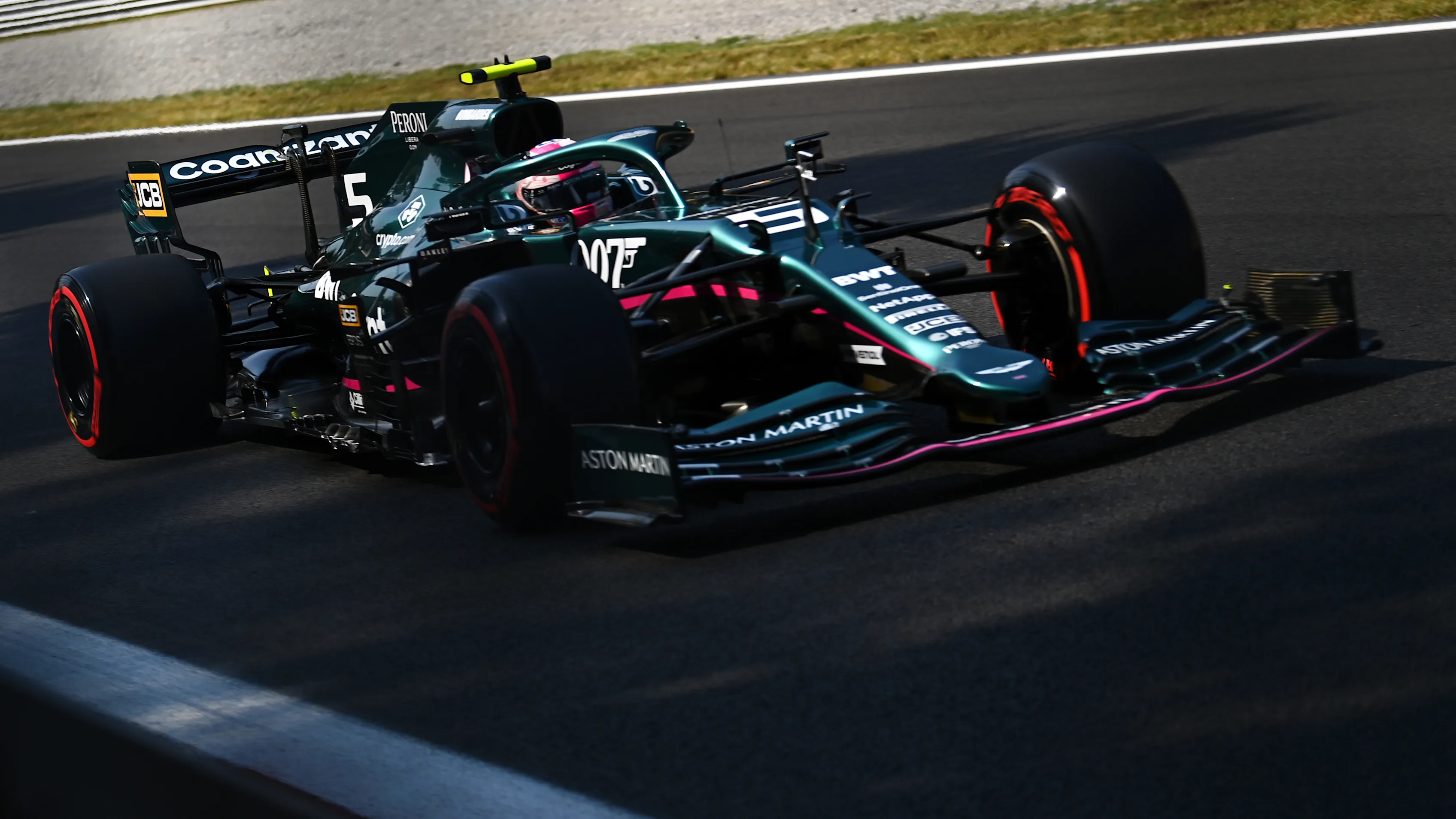 MONZA, ITALY - SEPTEMBER 11: Sebastian Vettel of Germany driving the (5) Aston Martin AMR21 Mercedes during practice ahead of the F1 Grand Prix of Italy at Autodromo di Monza on September 11, 2021 in Monza, Italy. (Photo by Clive Mason - Formula 1/Formula 1 via Getty Images)
