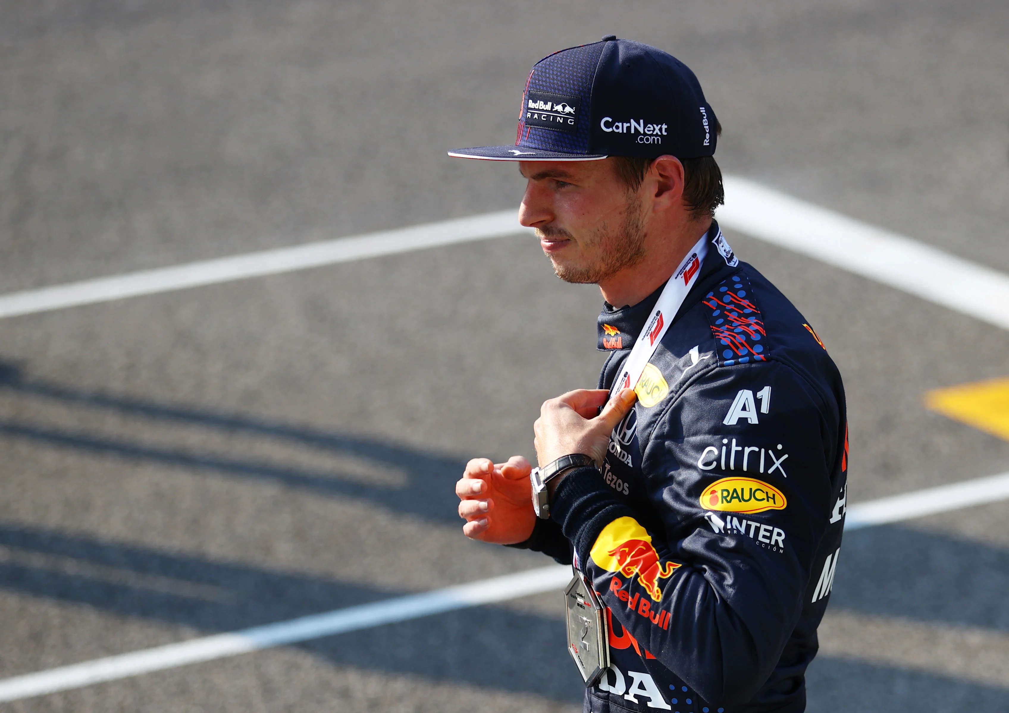 MONZA, ITALY - SEPTEMBER 11: Second place finisher Max Verstappen of Netherlands and Red Bull Racing celebrates in parc ferme during the Sprint ahead of the F1 Grand Prix of Italy at Autodromo di Monza on September 11, 2021 in Monza, Italy. (Photo by Bryn Lennon/Getty Images)