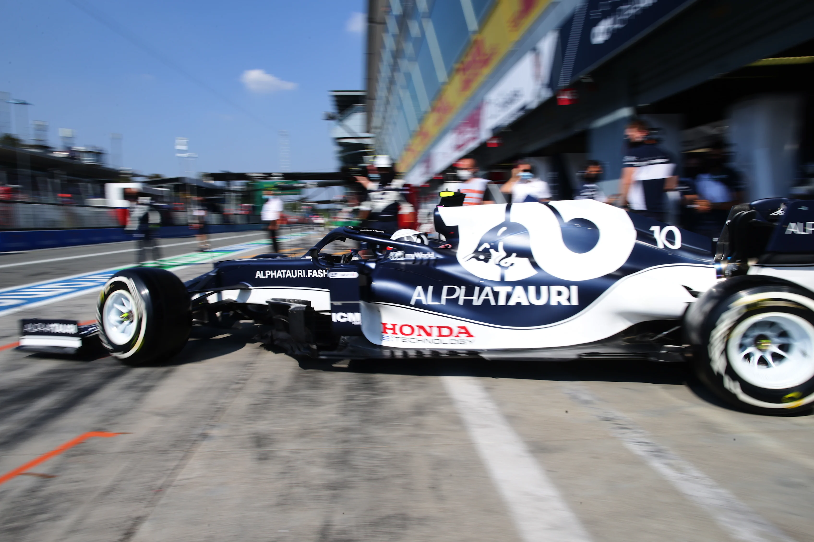 MONZA, ITALY - SEPTEMBER 12: Pierre Gasly of France driving the (10) Scuderia AlphaTauri AT02 Honda leaves the garage during the F1 Grand Prix of Italy at Autodromo di Monza on September 12, 2021 in Monza, Italy. (Photo by Peter Fox/Getty Images)