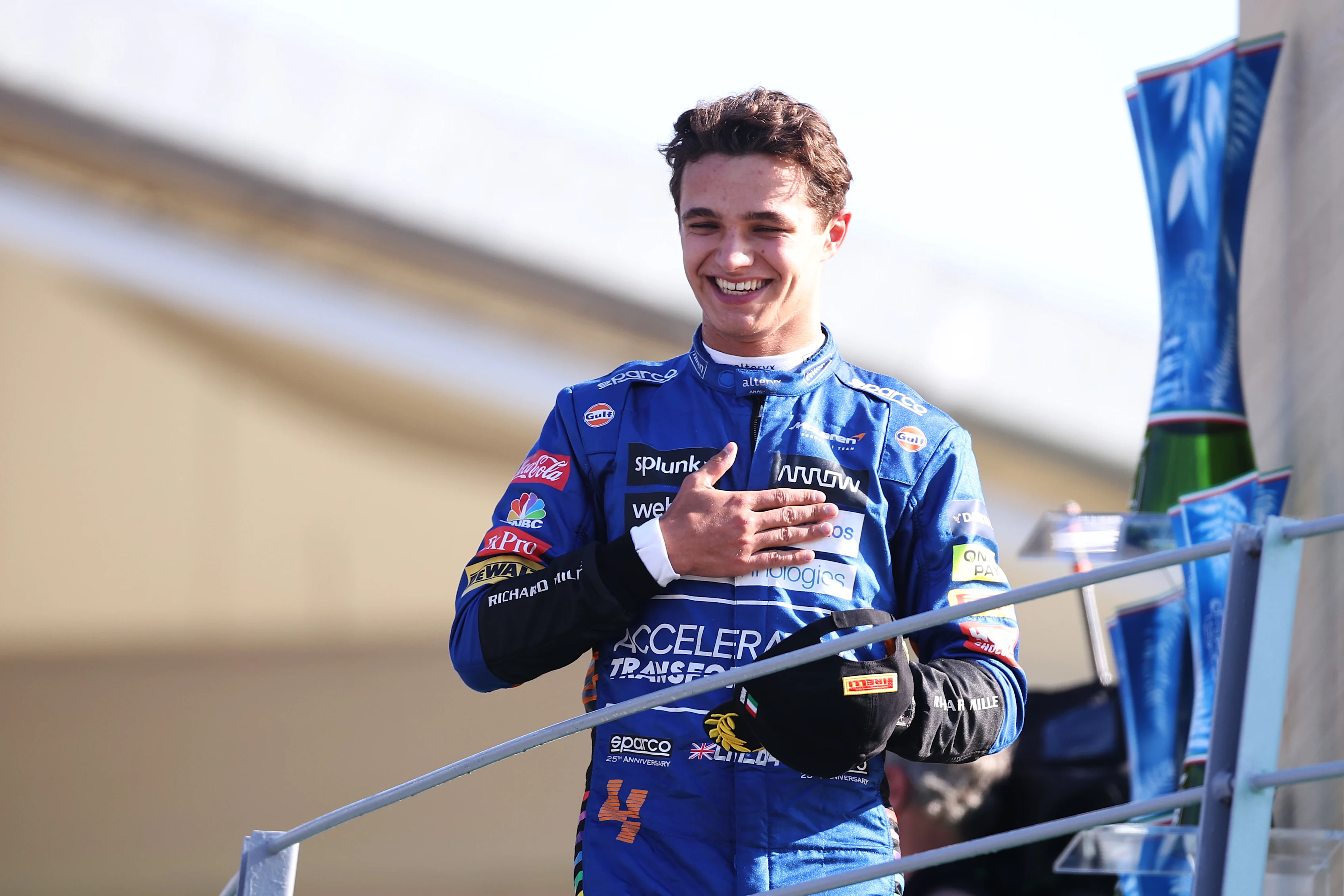 MONZA, ITALY - SEPTEMBER 12: Second placed Lando Norris of Great Britain and McLaren F1 celebrates