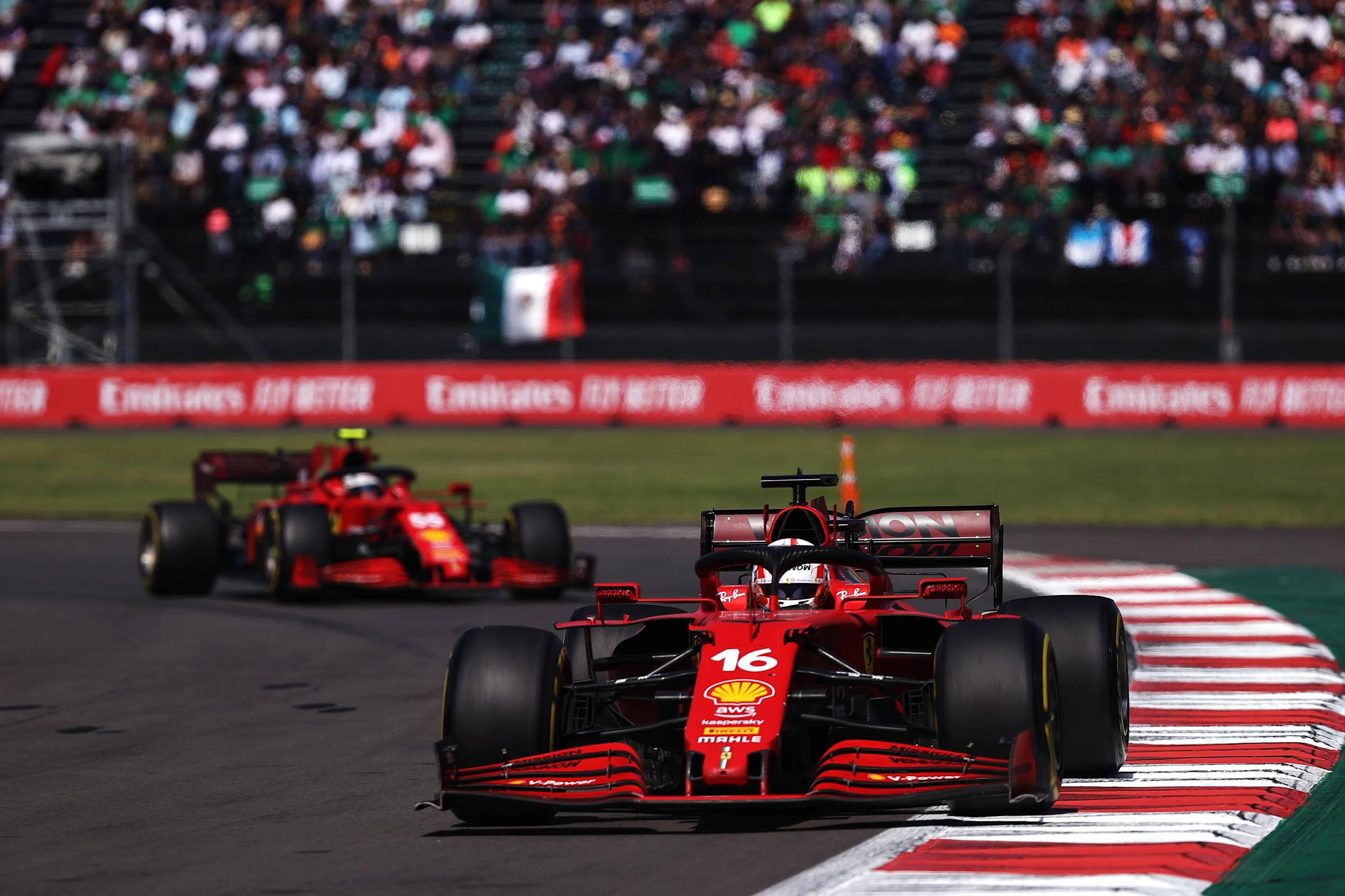 MEXICO CITY, MEXICO - NOVEMBER 07: Charles Leclerc of Monaco driving the (16) Scuderia Ferrari SF21