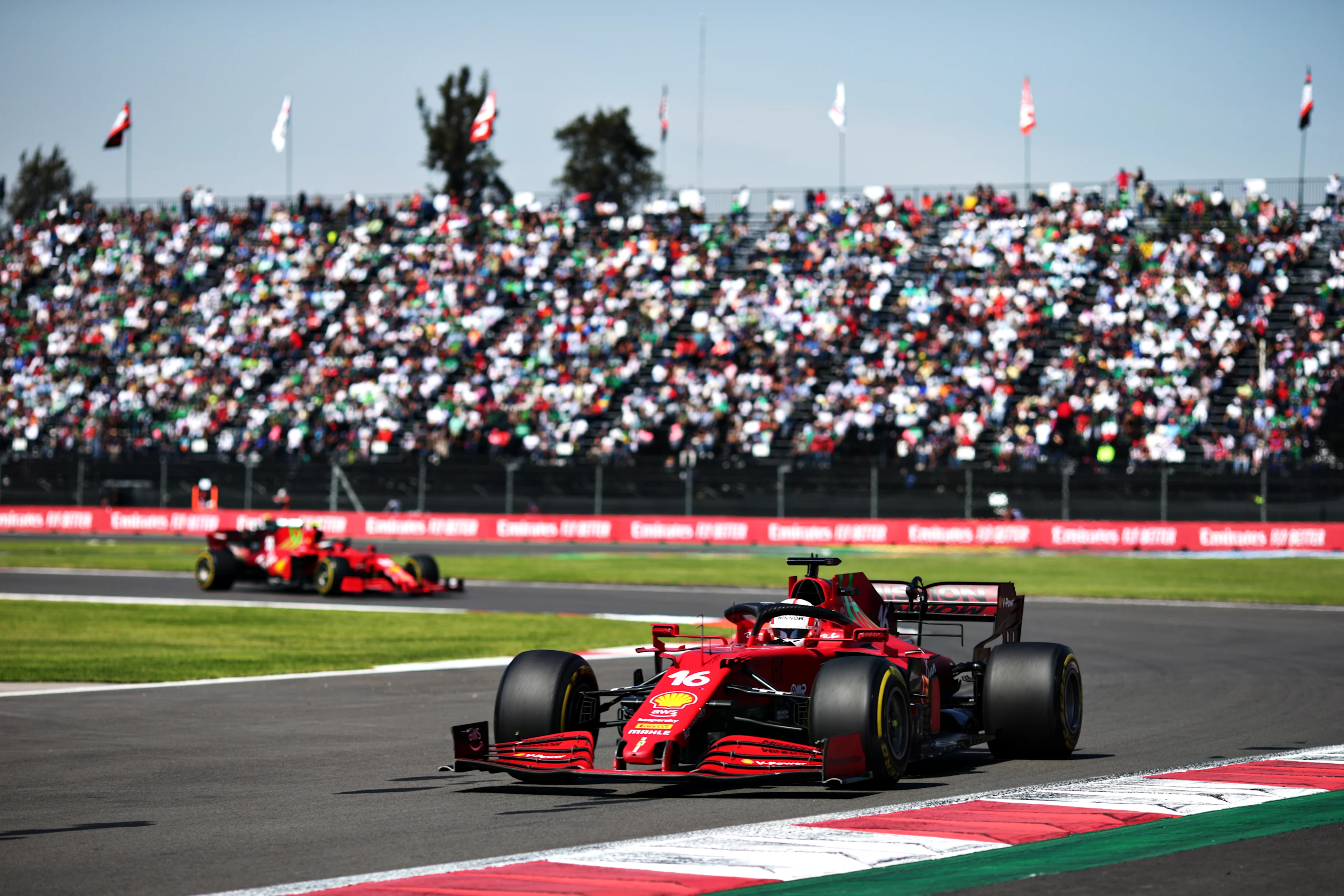 MEXICO CITY, MEXICO - NOVEMBER 07: Charles Leclerc of Monaco driving the (16) Scuderia Ferrari SF21