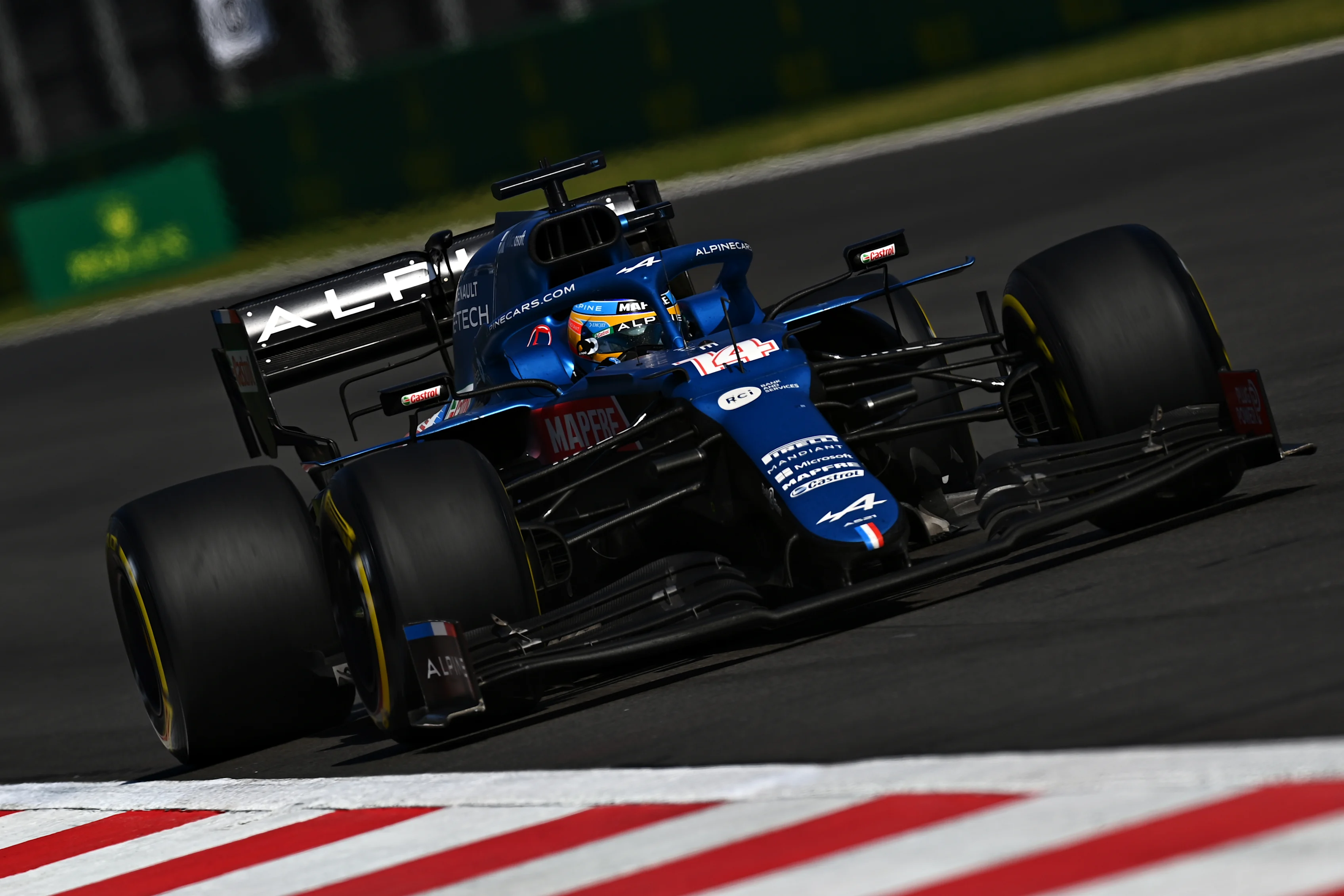 MEXICO CITY, MEXICO - NOVEMBER 07: Fernando Alonso of Spain driving the (14) Alpine A521 Renault during the F1 Grand Prix of Mexico at Autodromo Hermanos Rodriguez on November 07, 2021 in Mexico City, Mexico. (Photo by Clive Mason/Getty Images)