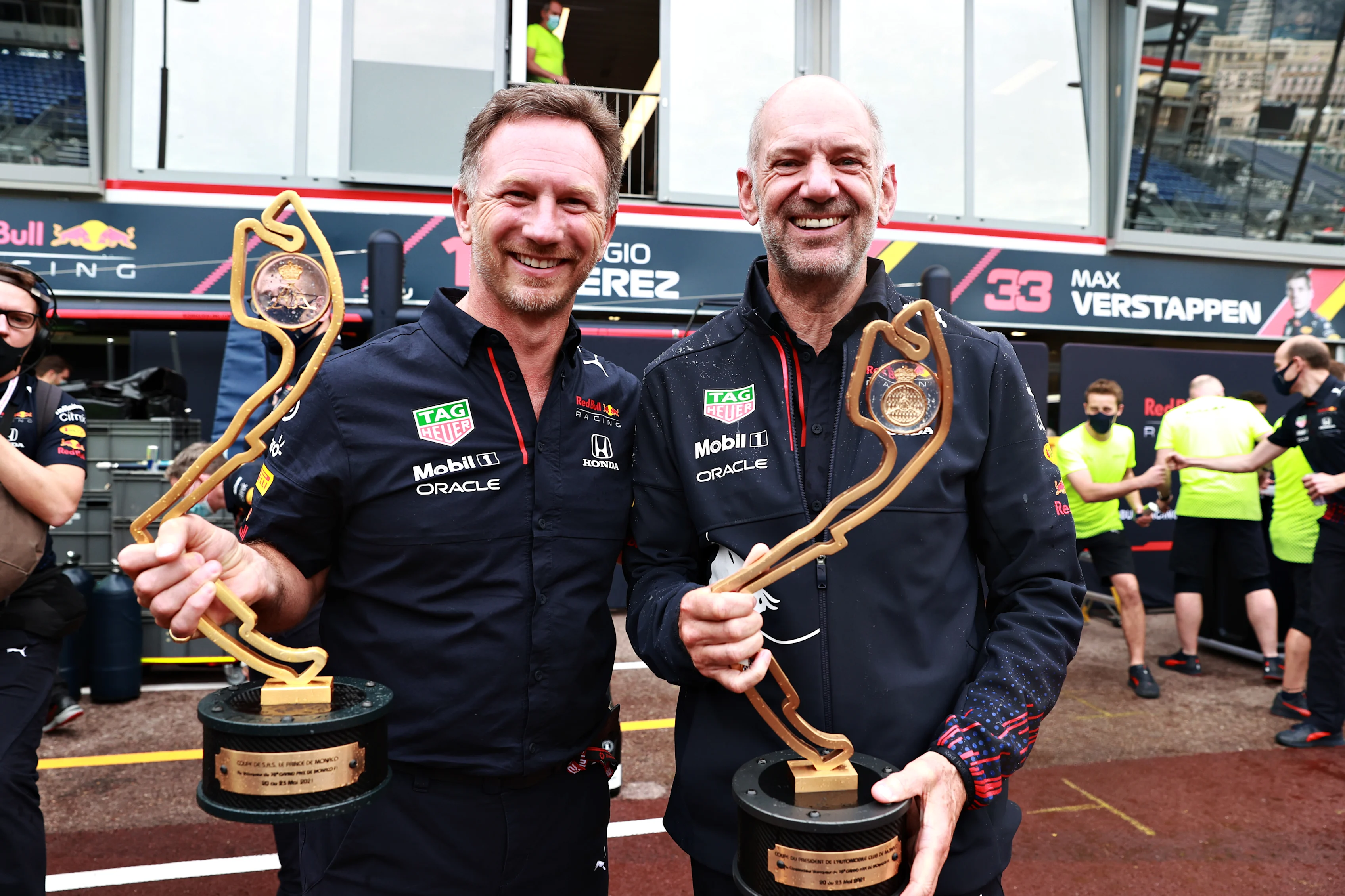 MONTE-CARLO, MONACO - MAY 23: Red Bull Racing Team Principal Christian Horner and Adrian Newey, the
