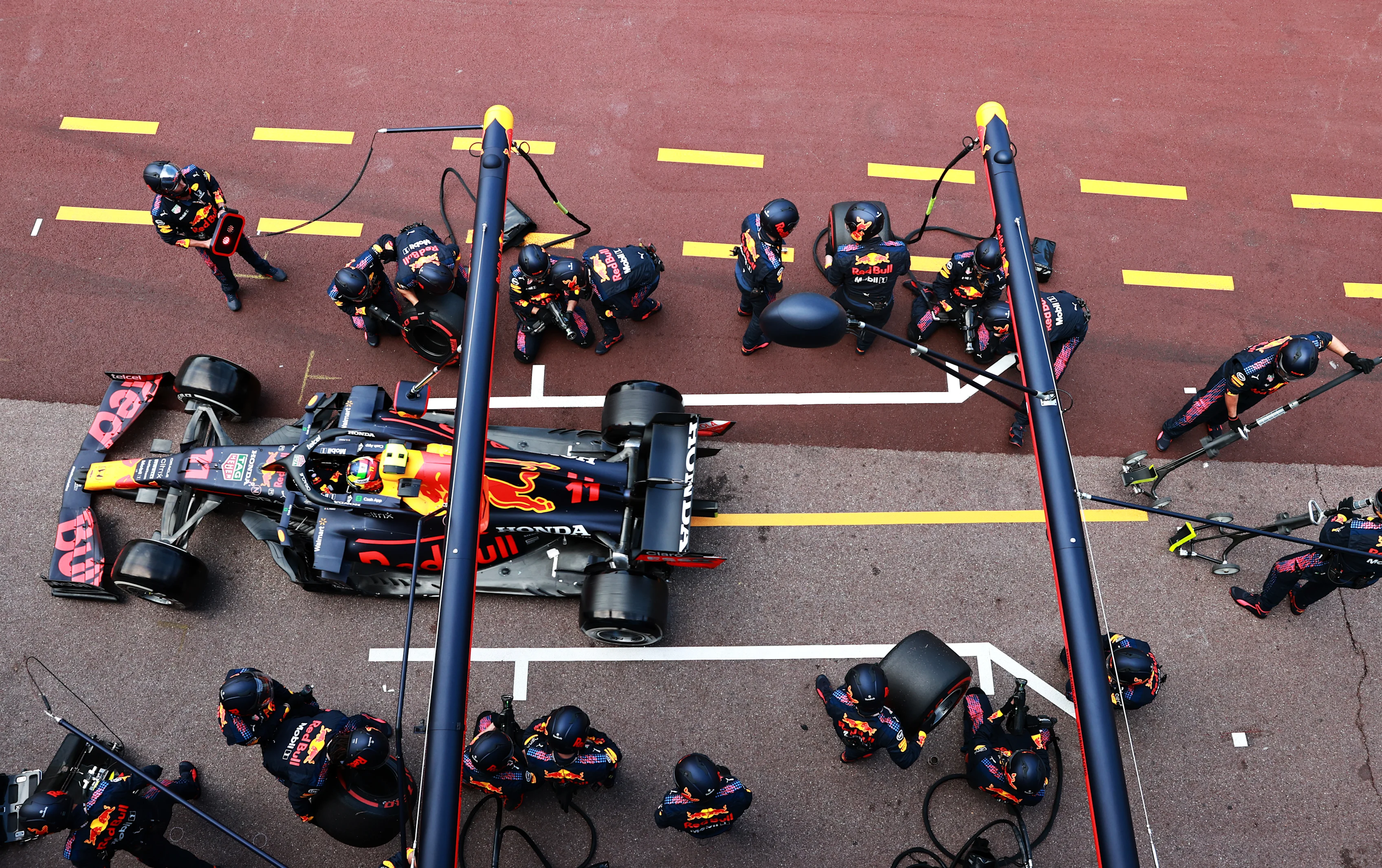 MONTE-CARLO, MONACO - MAY 23: Sergio Perez of Mexico driving the (11) Red Bull Racing RB16B Honda