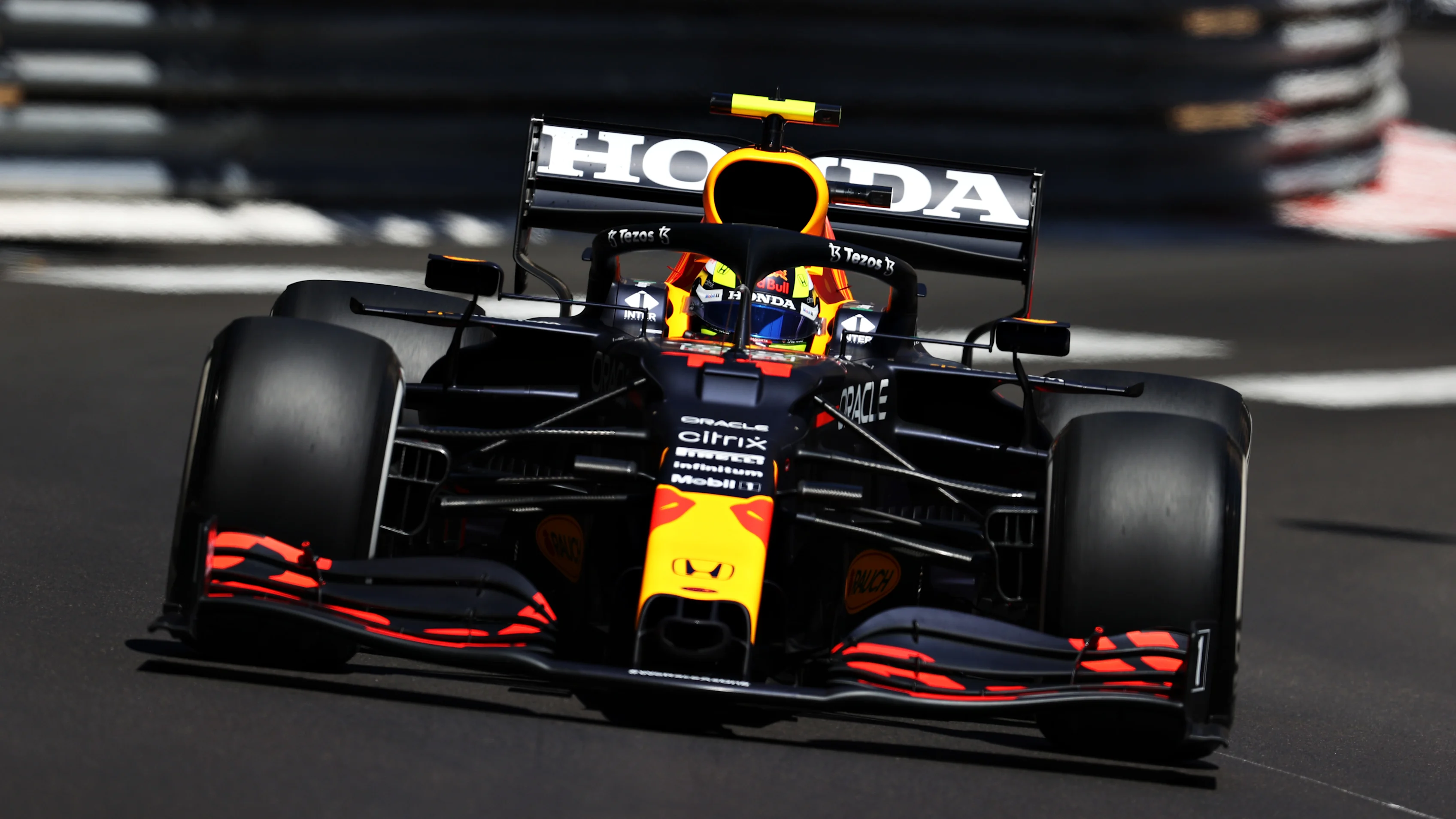 MONTE-CARLO, MONACO - MAY 20: Sergio Perez of Mexico driving the (11) Red Bull Racing RB16B Honda
