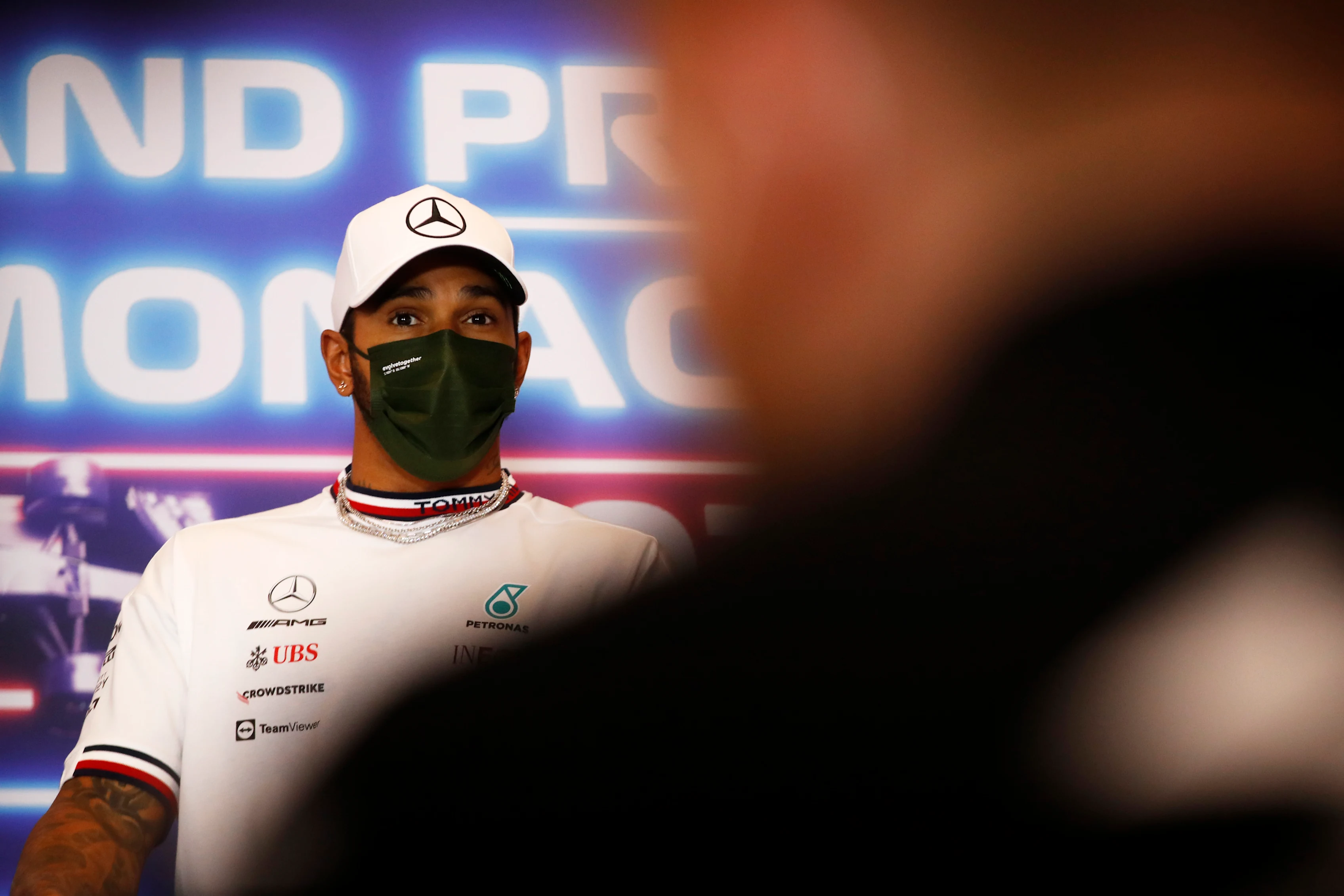 MONTE-CARLO, MONACO - MAY 19: Lewis Hamilton of Great Britain and Mercedes GP talks in the Drivers