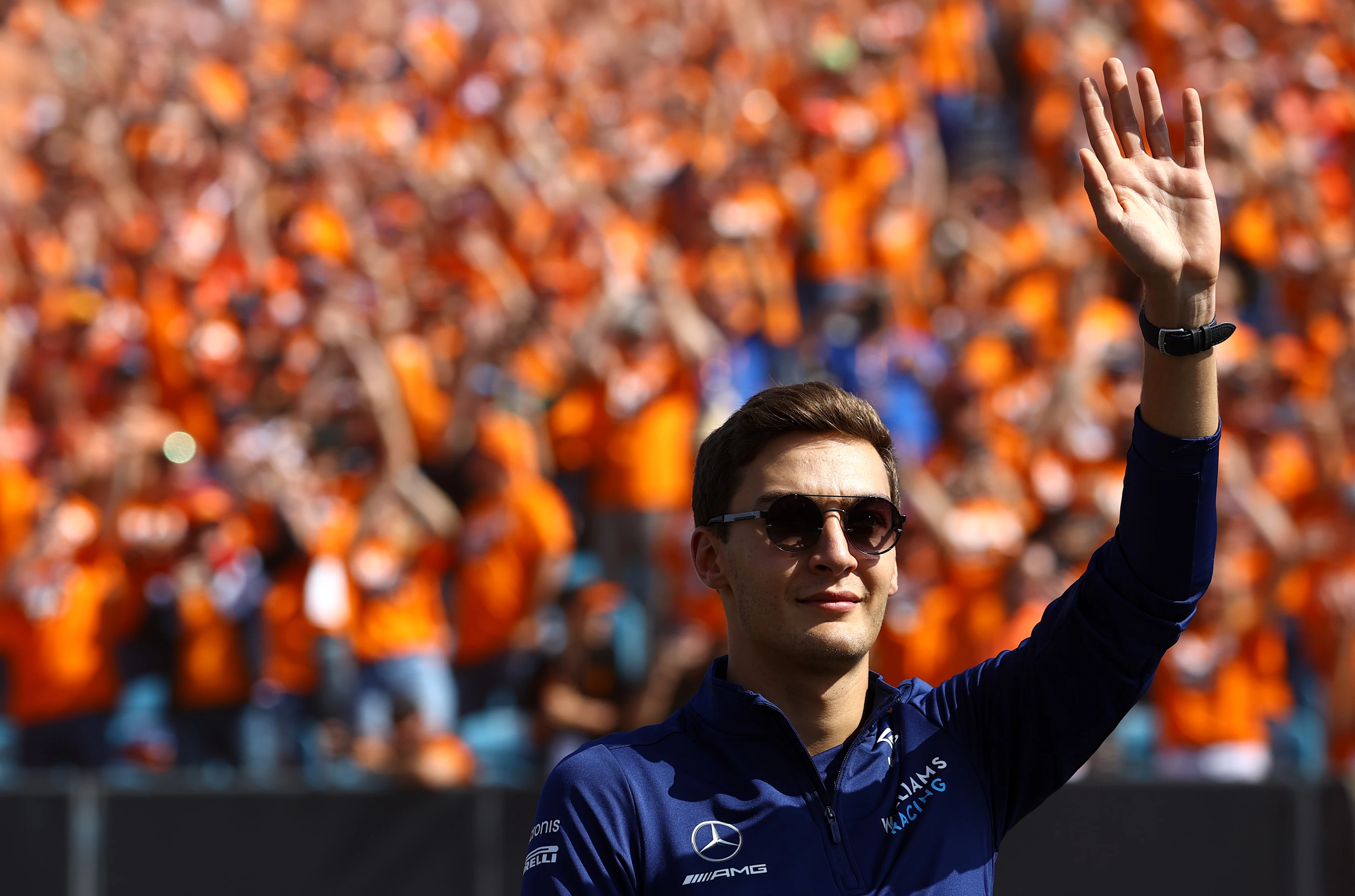 ZANDVOORT, NETHERLANDS - SEPTEMBER 05: George Russell of Great Britain and Williams waves to the