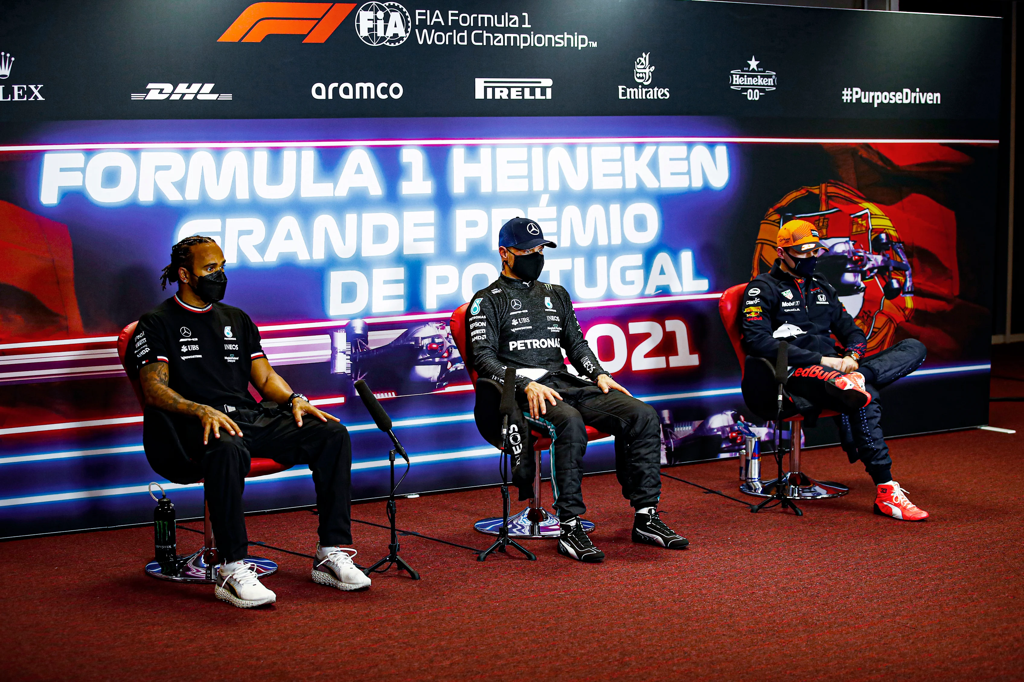 PORTIMAO, PORTUGAL - MAY 01: Second placed qualifier Lewis Hamilton of Great Britain and Mercedes