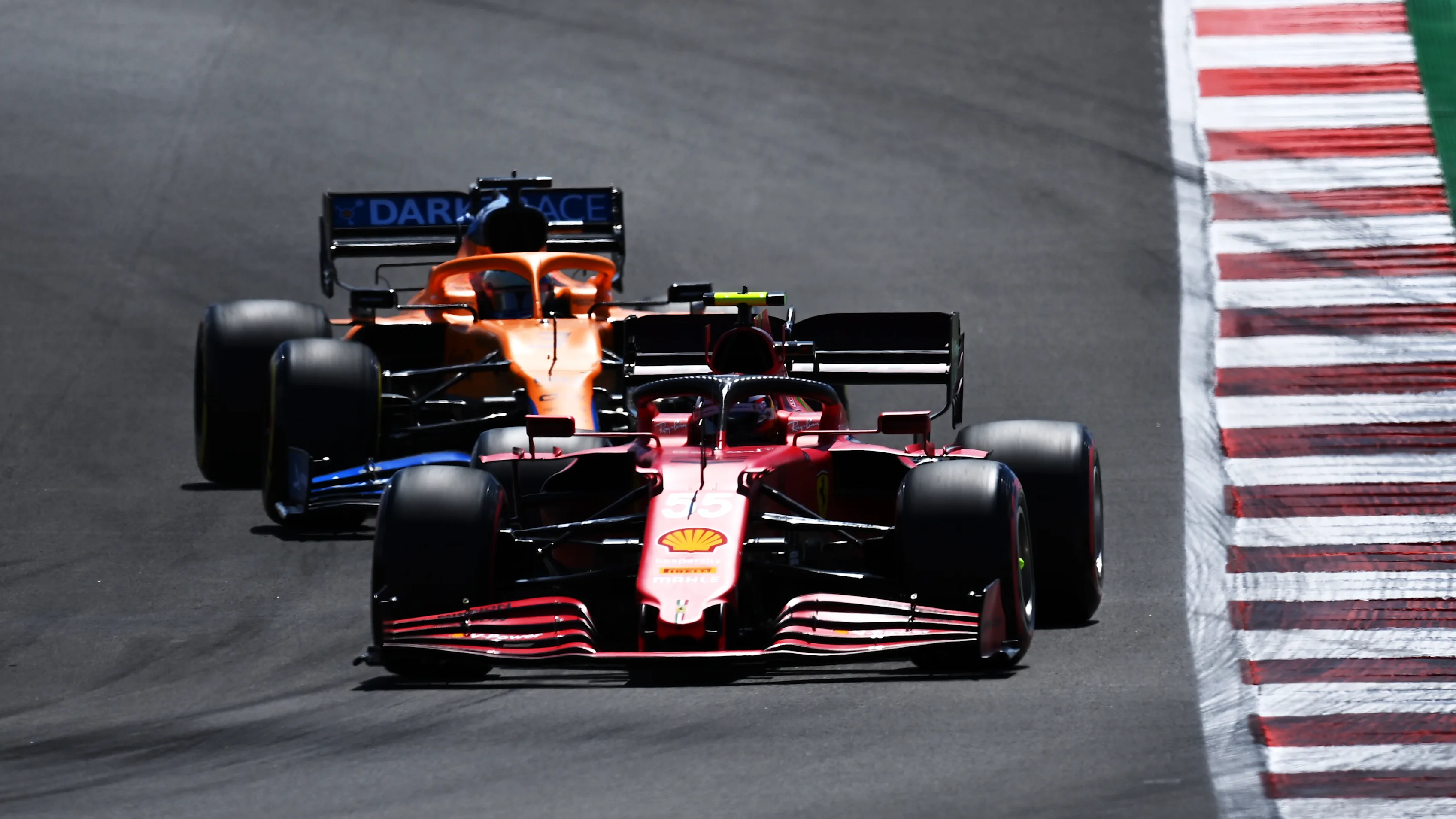 PORTIMAO, PORTUGAL - MAY 01: Carlos Sainz of Spain driving the (55) Scuderia Ferrari SF21 leads
