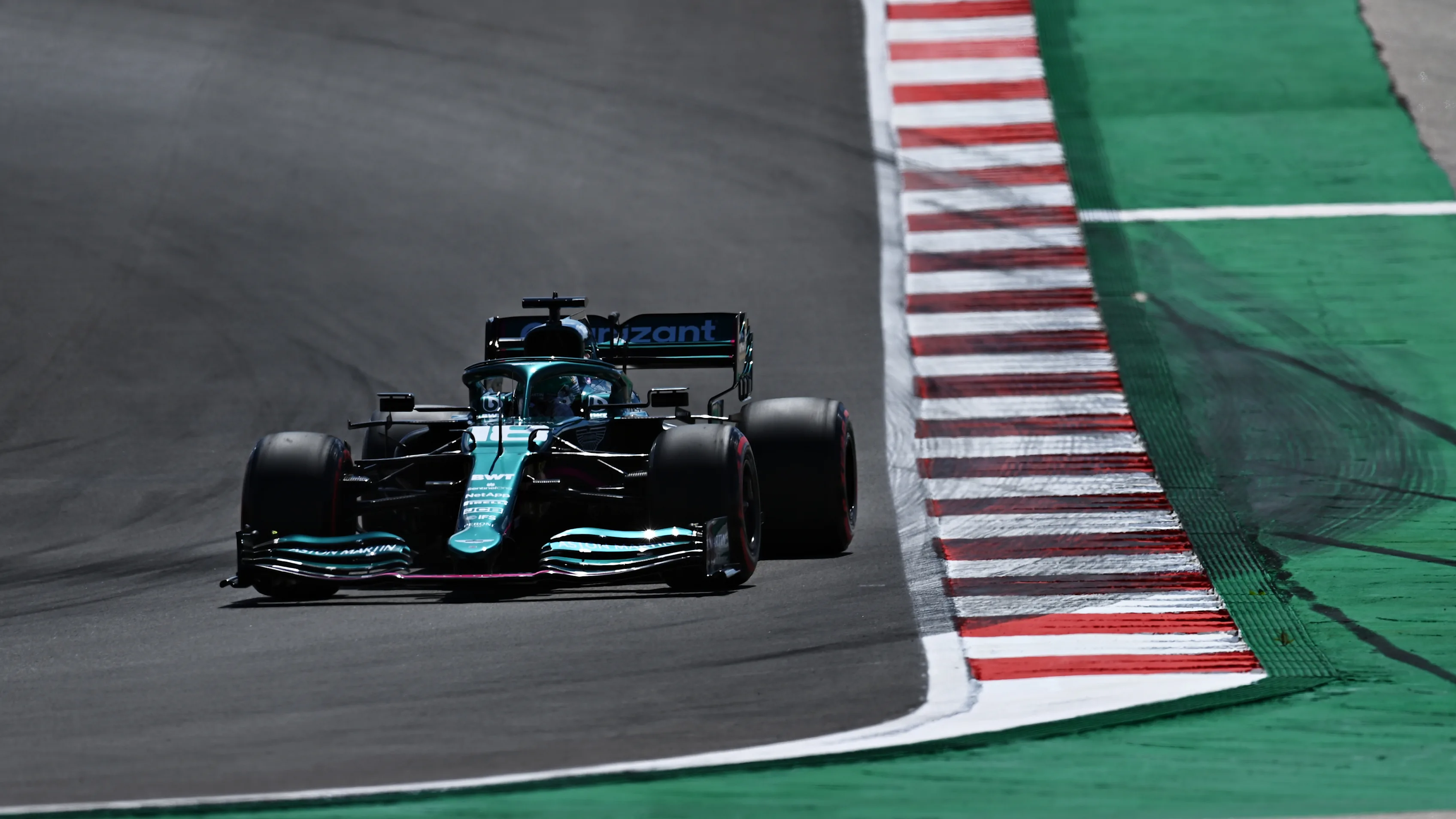 PORTIMAO, PORTUGAL - MAY 01: Lance Stroll of Canada driving the (18) Aston Martin AMR21 Mercedes during qualifying for the F1 Grand Prix of Portugal at Autodromo Internacional Do Algarve on May 01, 2021 in Portimao, Portugal. (Photo by Clive Mason - Formula 1/Formula 1 via Getty Images)