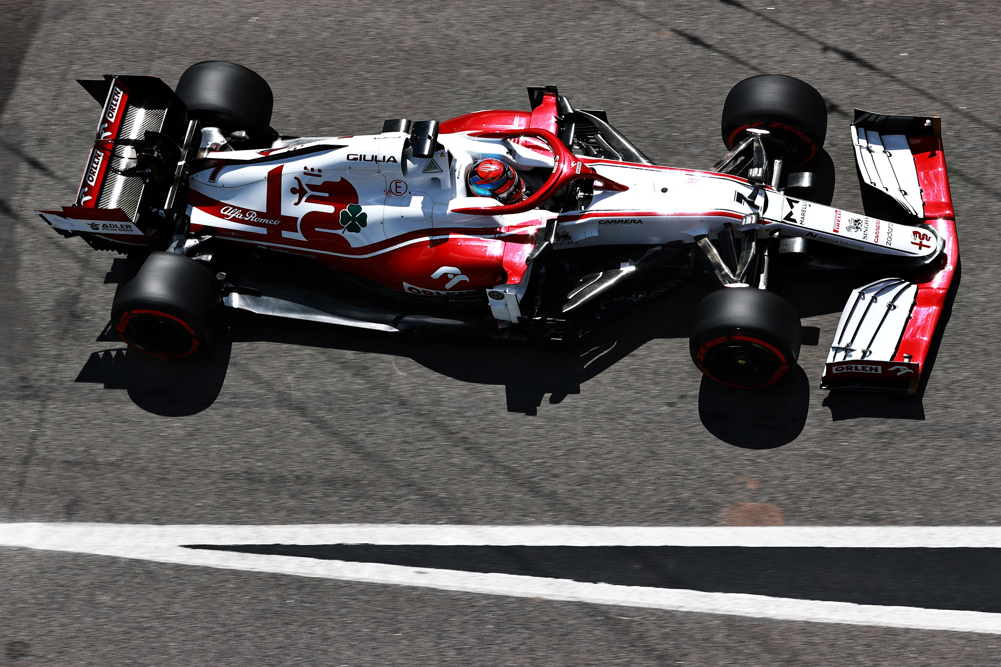 PORTIMAO, PORTUGAL - MAY 01: Kimi Raikkonen of Finland driving the (7) Alfa Romeo Racing C41 Ferrari in the Pitlane during qualifying for the F1 Grand Prix of Portugal at Autodromo Internacional Do Algarve on May 01, 2021 in Portimao, Portugal. (Photo by Mark Thompson/Getty Images)