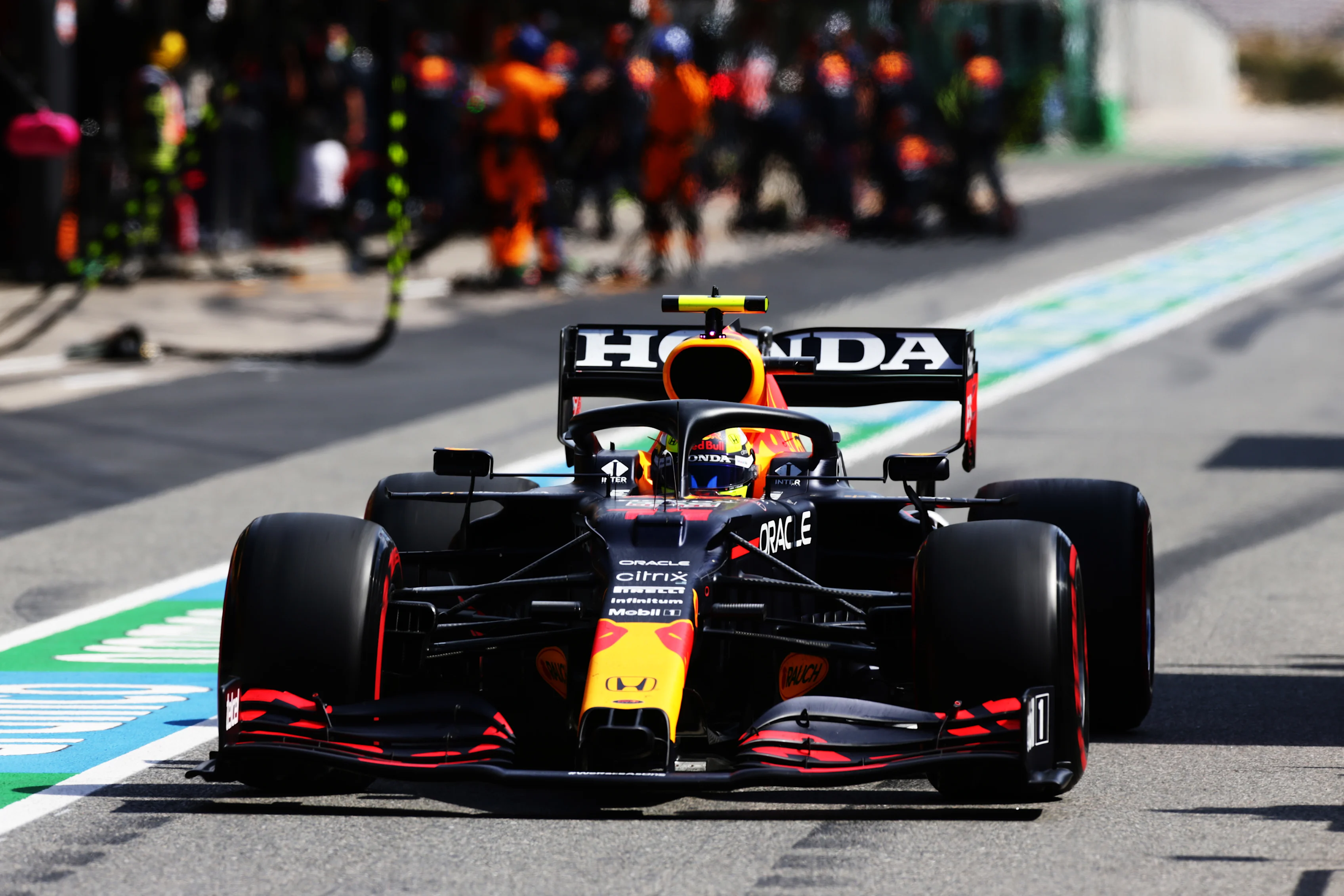 PORTIMAO, PORTUGAL - MAY 02: Sergio Perez of Mexico driving the (11) Red Bull Racing RB16B Honda in