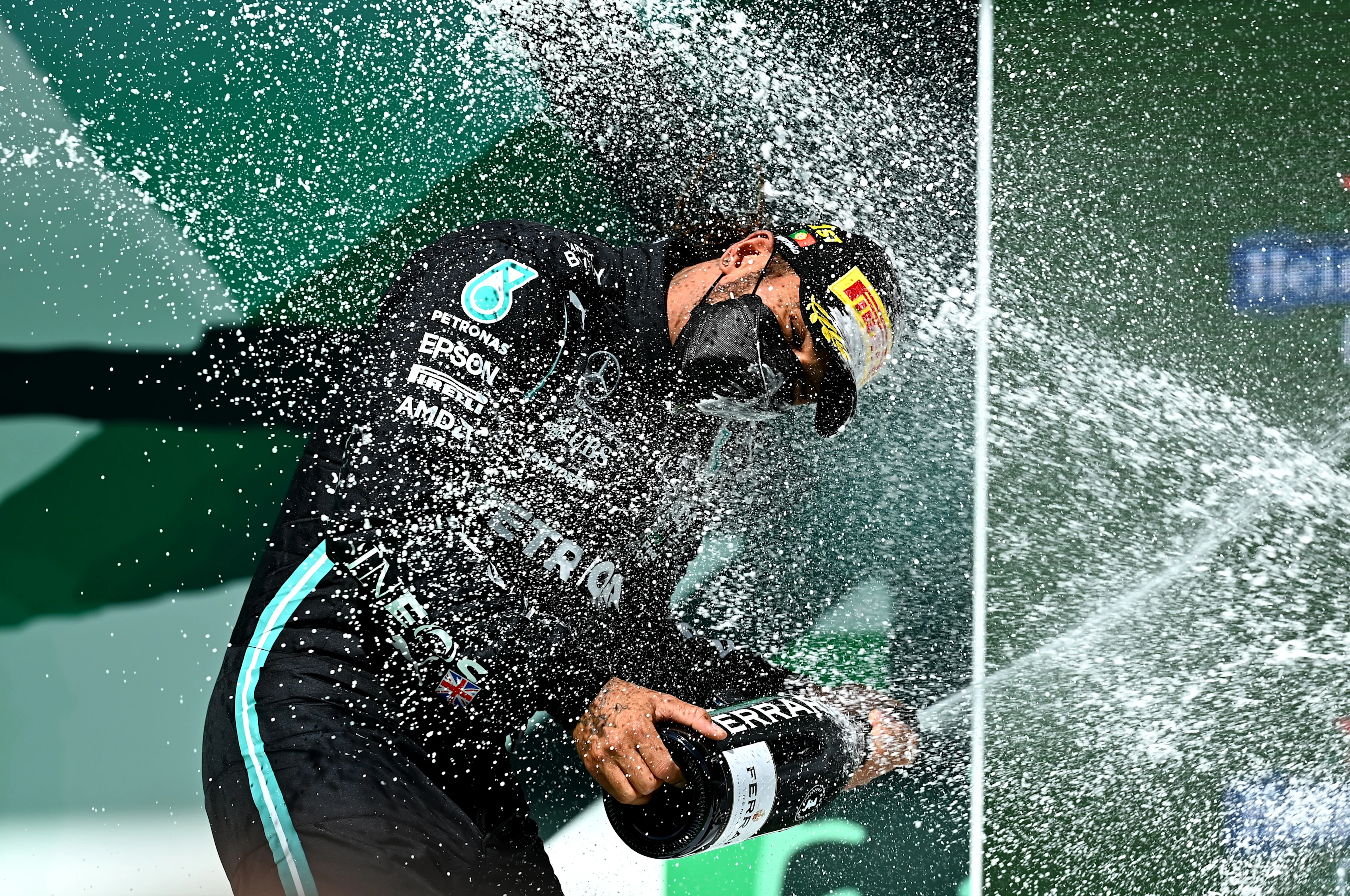 PORTIMAO, PORTUGAL - MAY 02: Race winner Lewis Hamilton of Great Britain and Mercedes GP celebrates