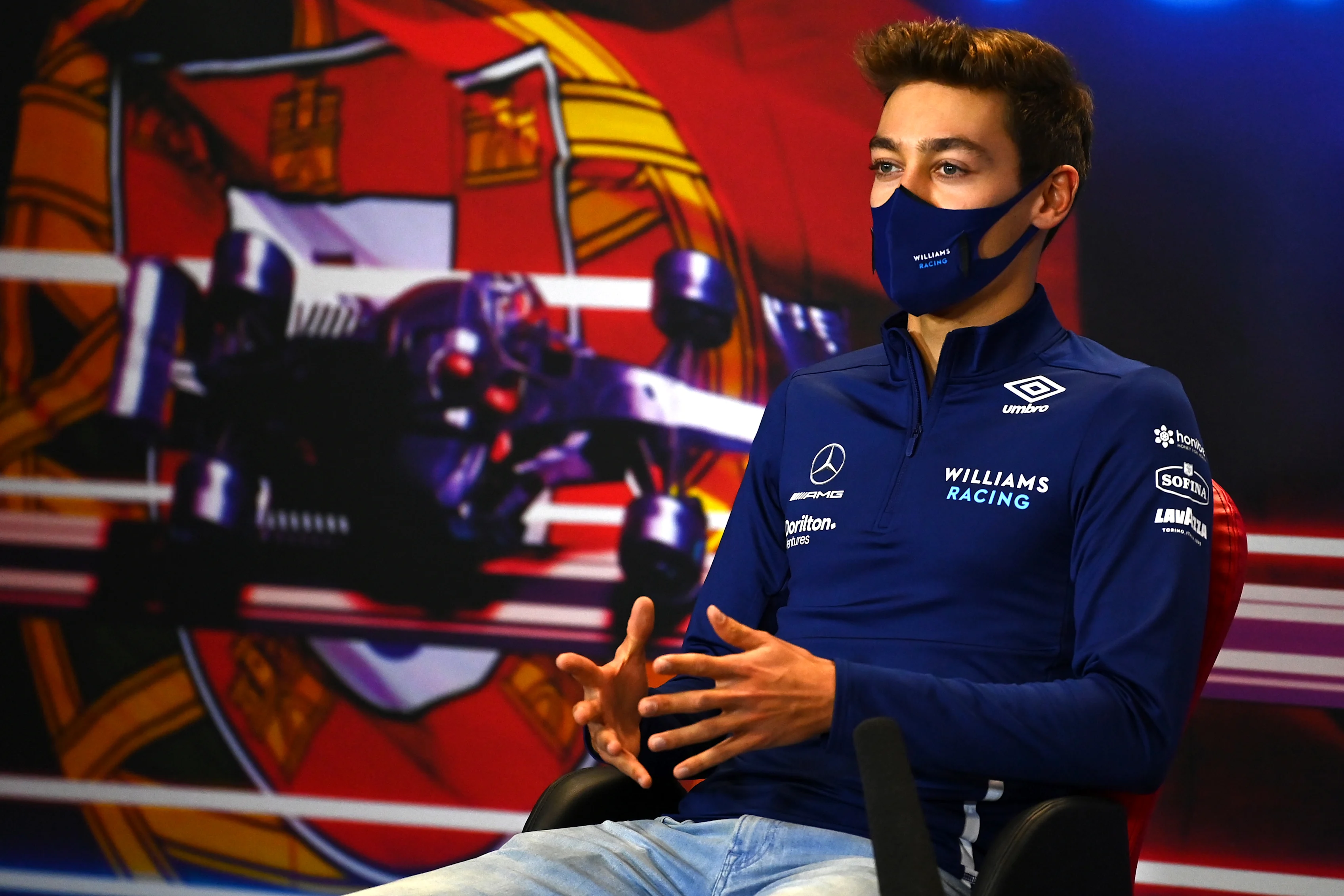 PORTIMAO, PORTUGAL - APRIL 29: George Russell of Great Britain and Williams talks in the Drivers