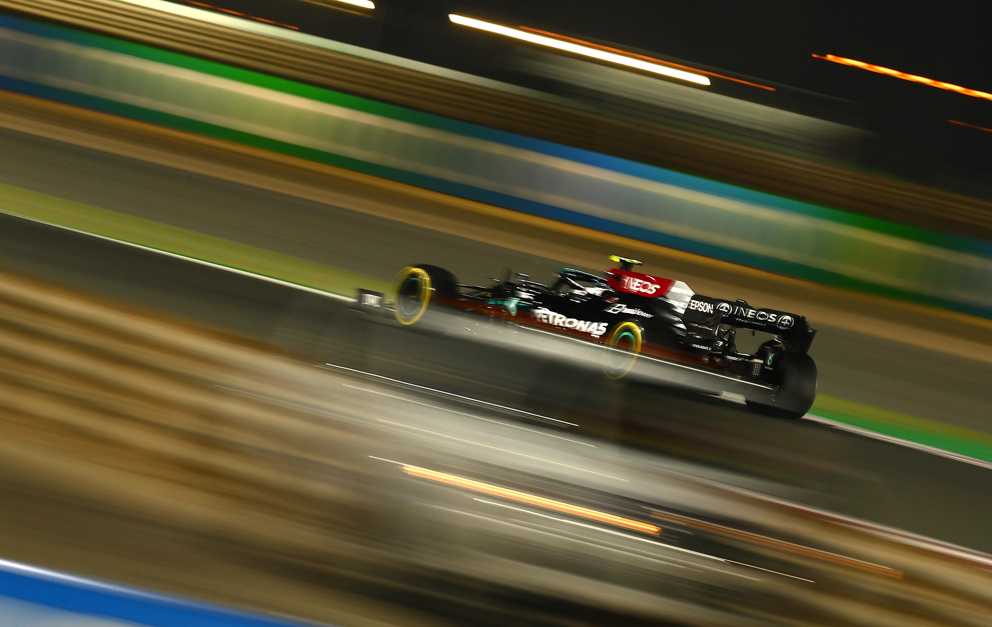 DOHA, QATAR - NOVEMBER 19: Valtteri Bottas of Finland driving the (77) Mercedes AMG Petronas F1 Team Mercedes W12 during practice ahead of the F1 Grand Prix of Qatar at Losail International Circuit on November 19, 2021 in Doha, Qatar. (Photo by Clive Mason/Getty Images)