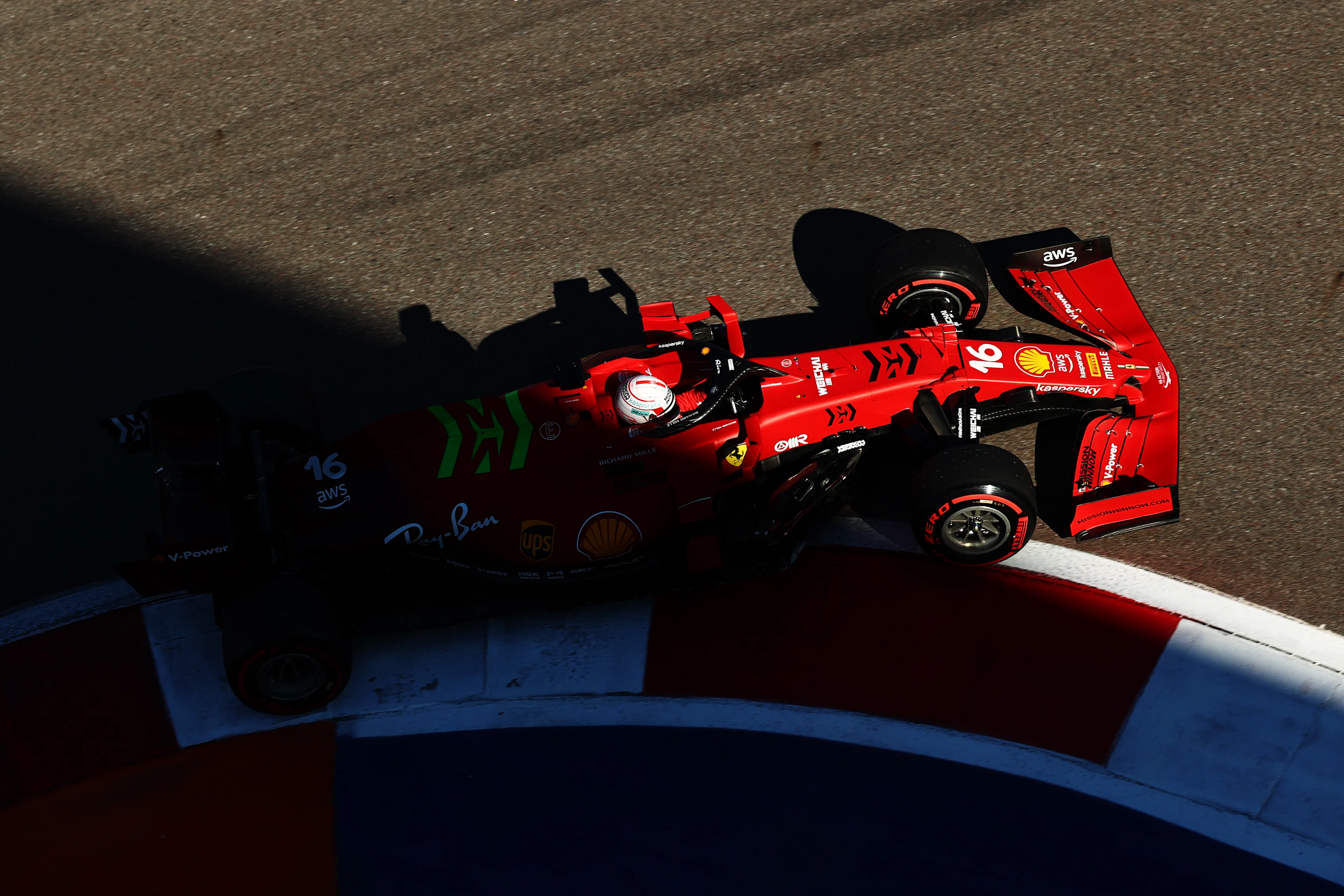SOCHI, RUSSIA - SEPTEMBER 24: Charles Leclerc of Monaco driving the (16) Scuderia Ferrari SF21 during practice ahead of the F1 Grand Prix of Russia at Sochi Autodrom on September 24, 2021 in Sochi, Russia. (Photo by Mark Thompson/Getty Images)