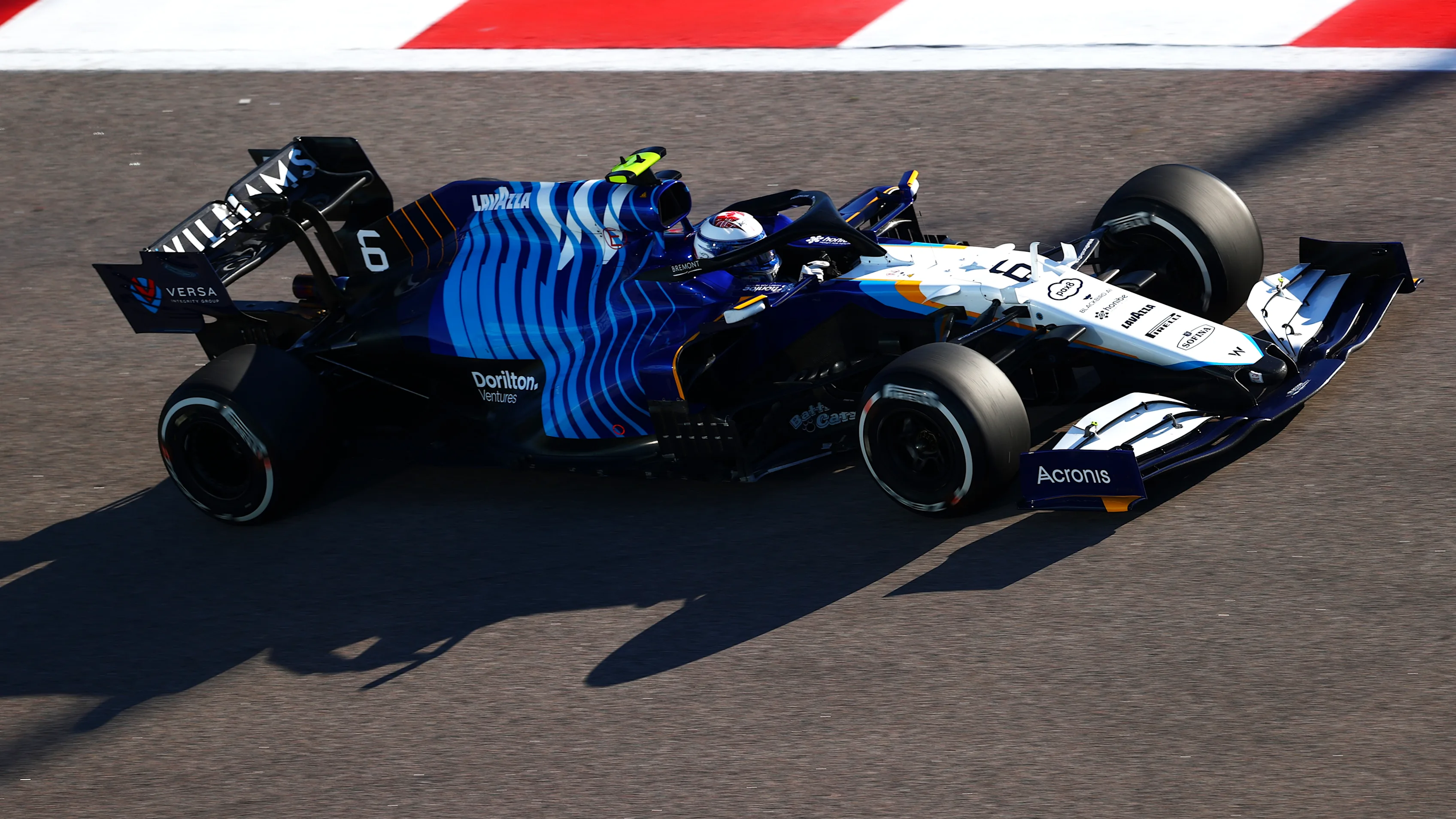 SOCHI, RUSSIA - SEPTEMBER 24: Nicholas Latifi of Canada driving the (6) Williams Racing FW43B Mercedes during practice ahead of the F1 Grand Prix of Russia at Sochi Autodrom on September 24, 2021 in Sochi, Russia. (Photo by Dan Istitene - Formula 1/Formula 1 via Getty Images)