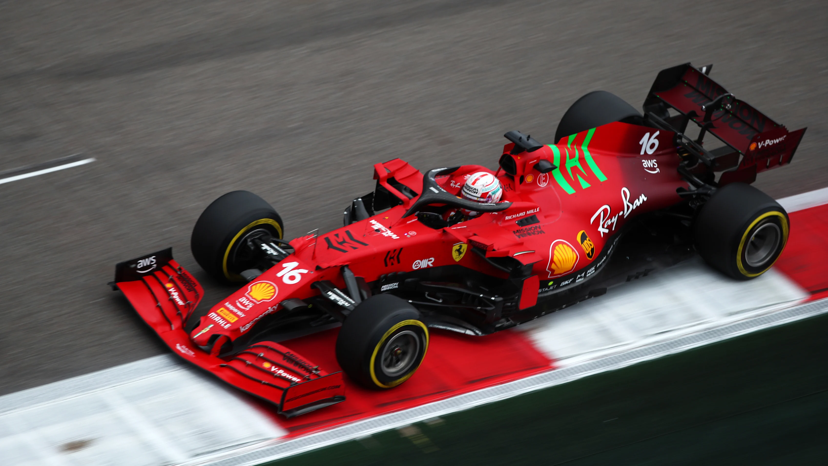SOCHI, RUSSIA - SEPTEMBER 26: Charles Leclerc of Monaco driving the (16) Scuderia Ferrari SF21 during the F1 Grand Prix of Russia at Sochi Autodrom on September 26, 2021 in Sochi, Russia. (Photo by Joe Portlock - Formula 1/Formula 1 via Getty Images)